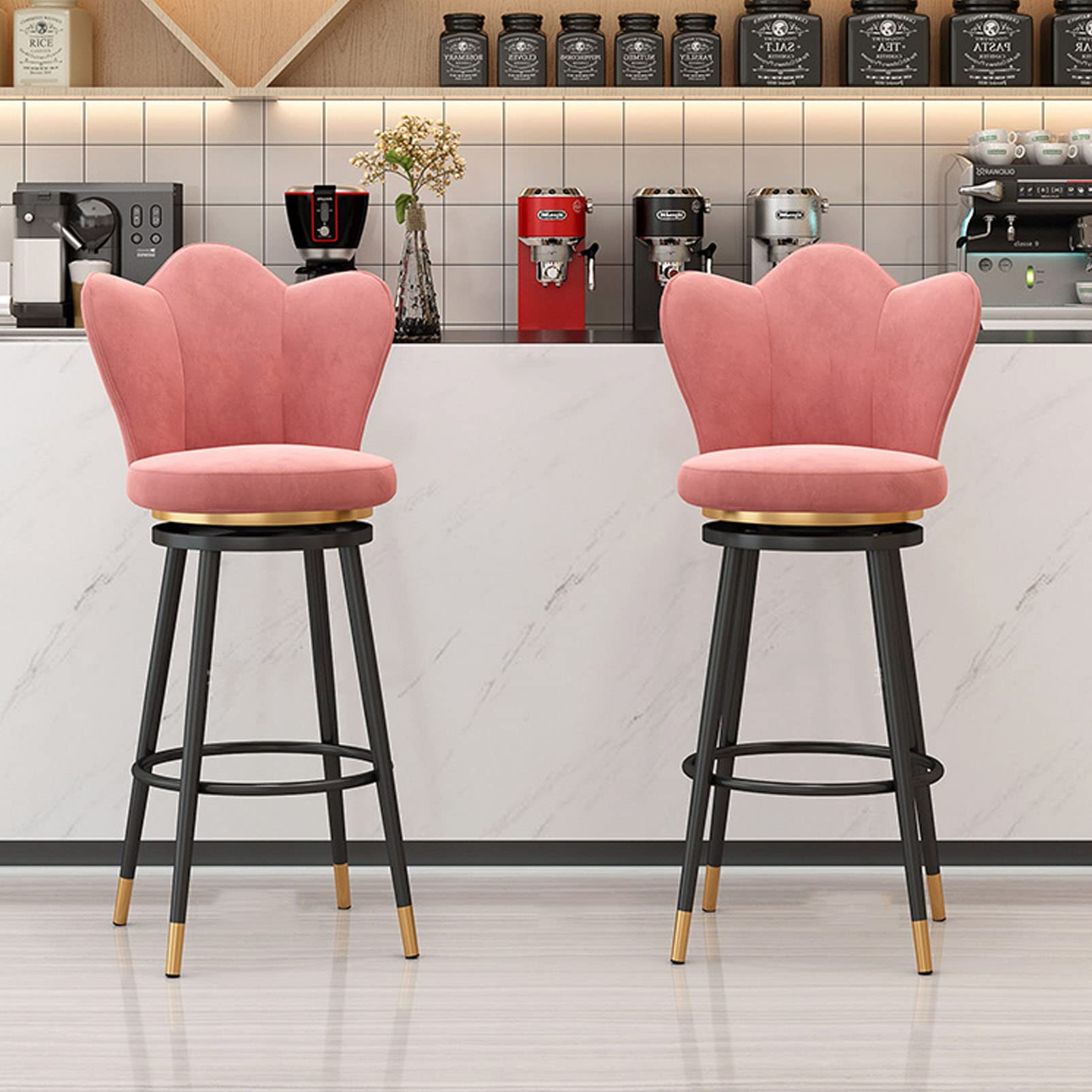 Velvet Bar Stools with Back - Swivel Counter Height Barstools for Kitchen Island, Dining Room & Home Decor - 350 lbs Weight Capacity - Perfect for Breakfast Nook, Home Bar & Modern Kitchen Seating