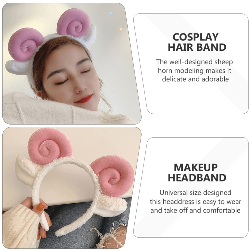 VALICLUD 2 Pack Soft Plush Sheep Ears Headband - Cute Lamb Ear Hair Band for Women & Girls (Pink) - Perfect for Makeup, Shower, Face Washing, Cosplay & Everyday Use