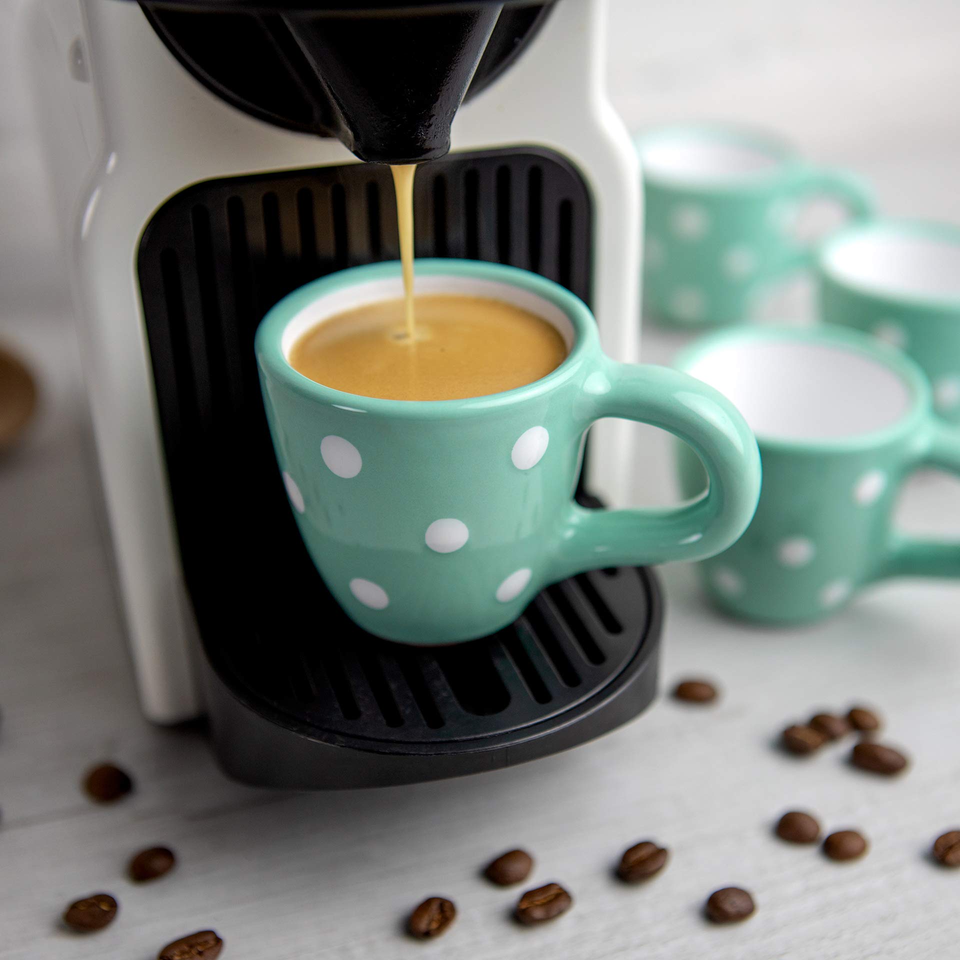 Handcrafted Turquoise Blue Polka Dot Ceramic Espresso Cups Set of 4 - Small Demitasse Cups for Espresso Machines & Coffee Makers - Perfect for Home Cafes, Italian Restaurants & Coffee Shops