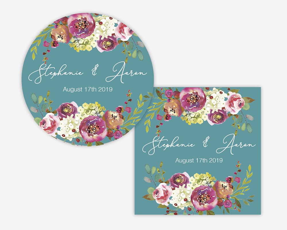 Penelope Floral Wedding Stickers - Rustic Wedding Labels for Personalized Engagement Party Favors (#379-009-SS) - Perfect for DIY Wedding Invitations, Bridal Shower Decorations & Gift Tags