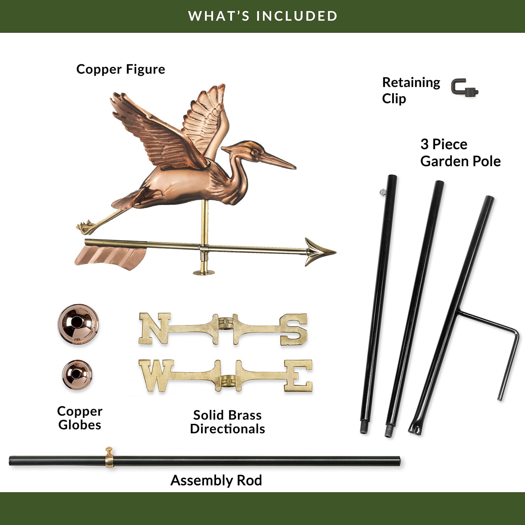 Blue Heron with Arrow Garden Weathervane - Handcrafted Copper Weather Vane for Outdoor Decoration, Roof Top, Yard & Garden Decor - Perfect for Farmhouse, Cottage & Coastal Home Styles
