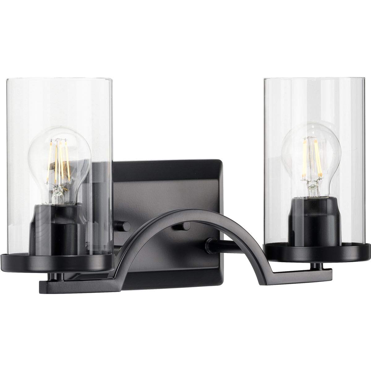 Progress Lighting Lassiter Collection 2-Light Clear Glass Modern Bathroom Vanity Light Fixture in Matte Black - Perfect for Contemporary Bathroom and Powder Room Lighting Upgrade