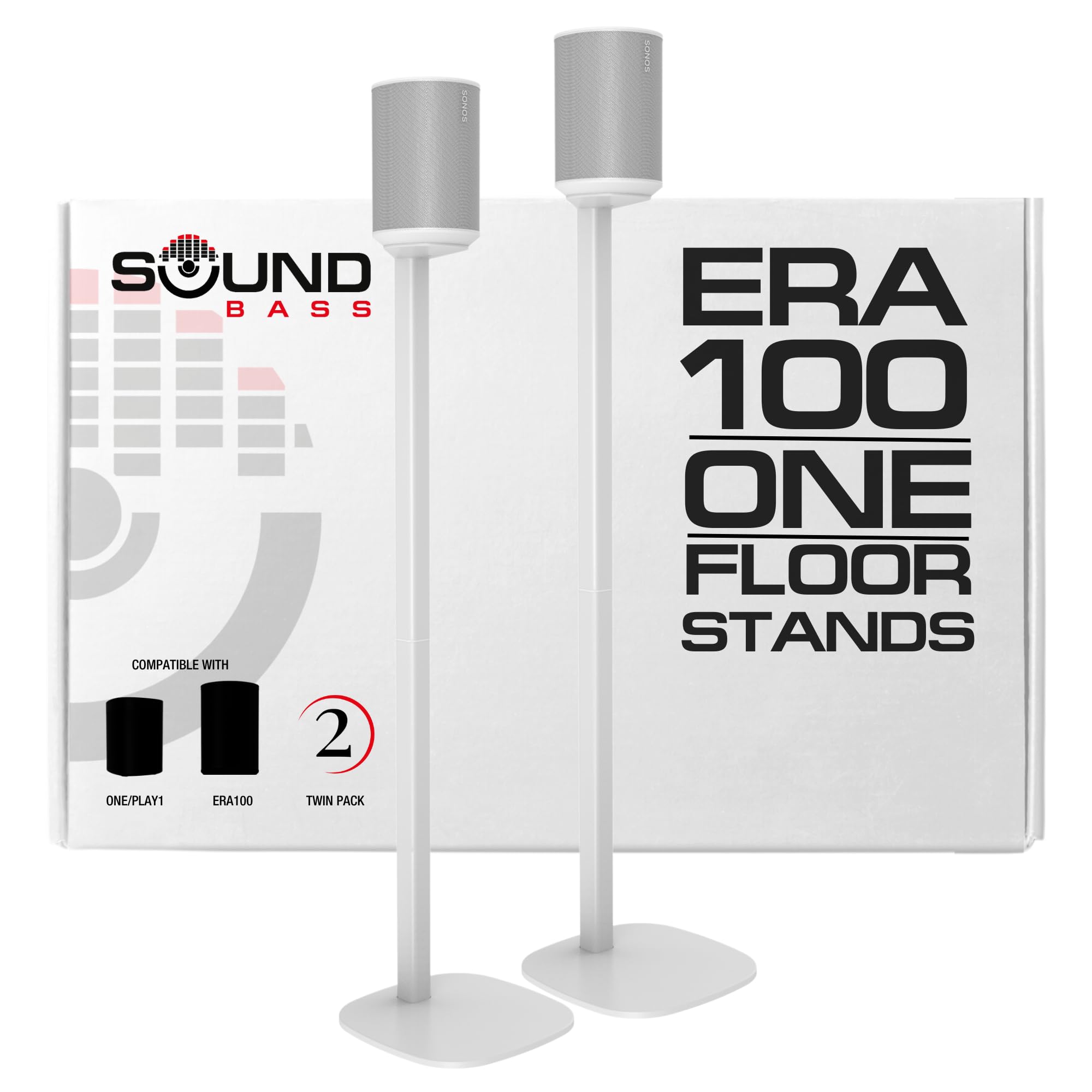 Sonos ERA 100 Floor Stand Twin Pack (2pcs) - Premium Speaker Stands Compatible with Sonos One & Play 1 - White UK Designed Accessories - Perfect for Living Room, Bedroom & Home Theater Setup