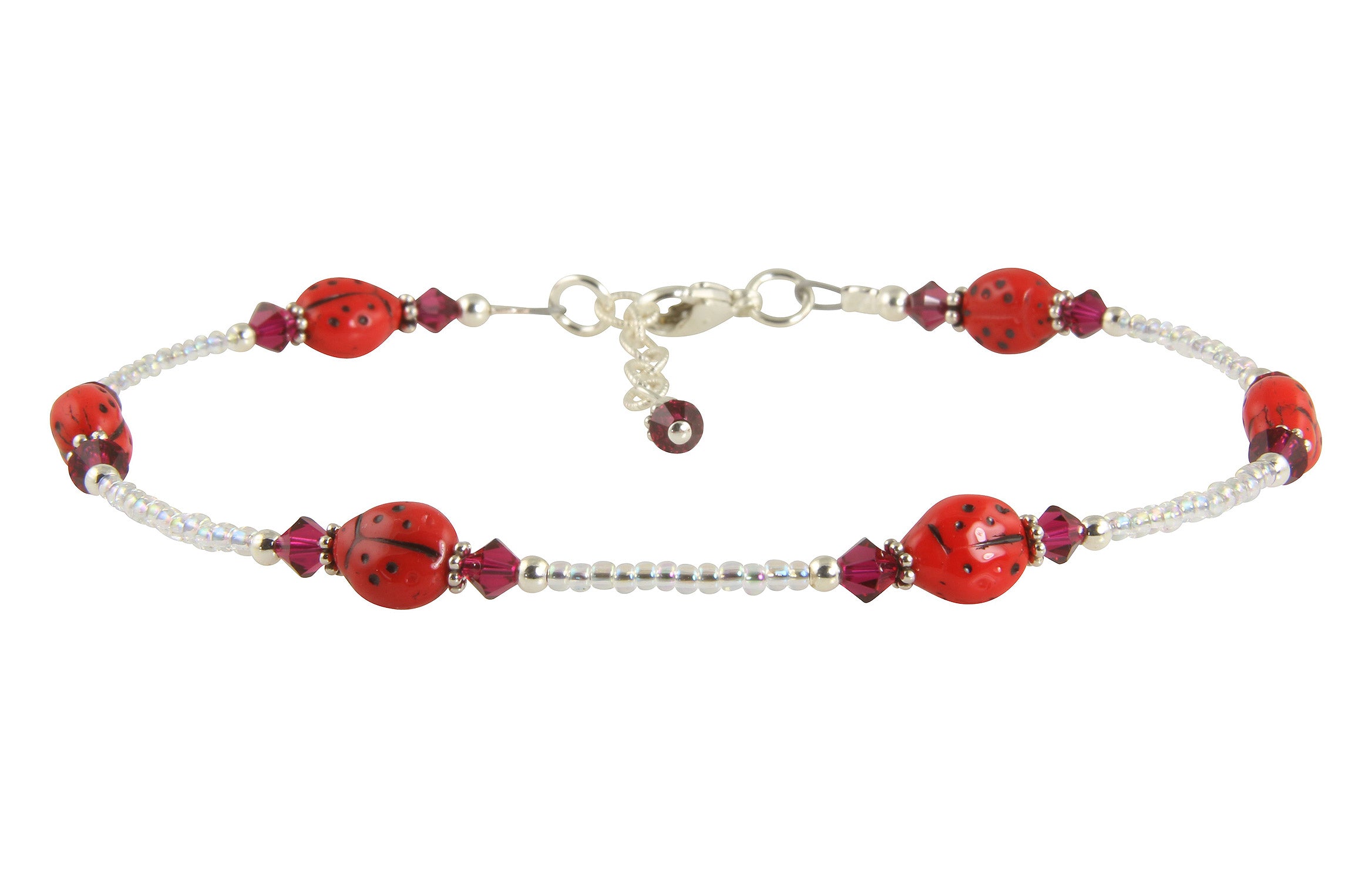 Ruby Red Ladybug Beaded Anklet - Elegant Handmade Ankle Bracelet for Women | Perfect for Summer, Beach, Boho Fashion & Gift Giving