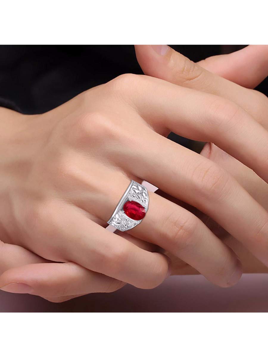 Rylos Men's Designer Nugget Ring - 9X7MM Oval Gemstone & Diamond Birthstone Ring in Sterling Silver (Sizes 8-13) | Perfect for Weddings, Anniversaries & Gifts | Stylish Men's Jewelry
