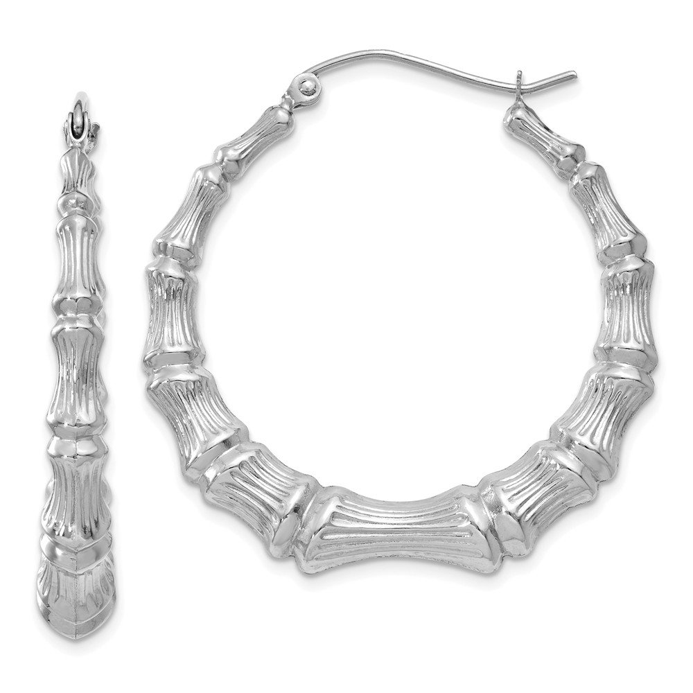 14K Solid White Gold Bamboo Hoop Earrings for Women - 36mm x 34mm Dainty Everyday Jewelry, Perfect for Office, Date Night & Special Occasions