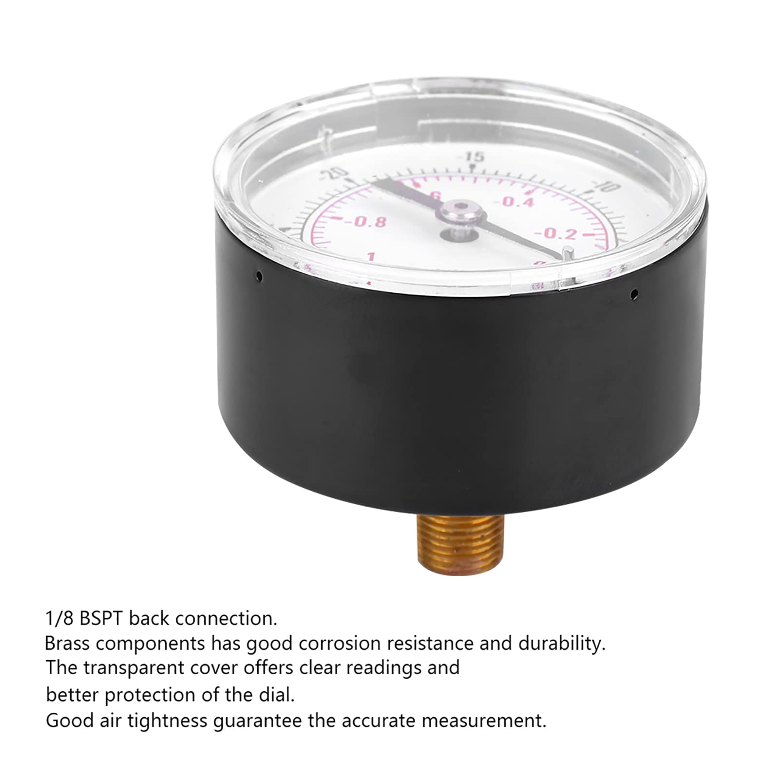 1/8 BSPT Back Connection Vacuum Gauge with Clear Transparent Cover - Accurate Pressure Measurement for Air, Water, Oil & Gas - Ideal for HVAC, Automotive & Industrial Applications