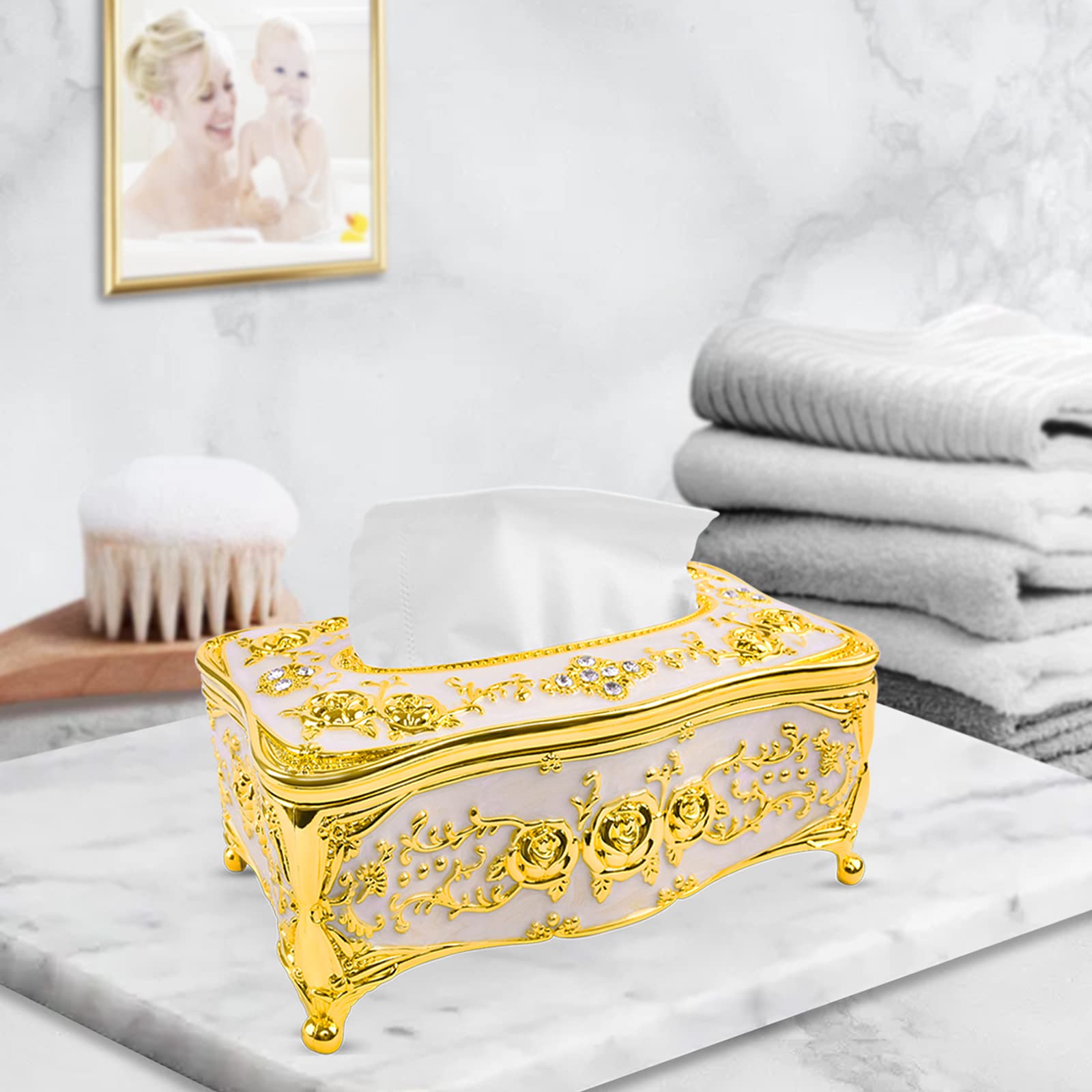 2PCS Gold Tissue Box Cover - Elegant Decorative Tissue Box Holder for Rectangular & Square Tissues | Home Decor for Bathroom, Bedroom, Living Room & Office | Perfect for Gift Giving and Home Styling