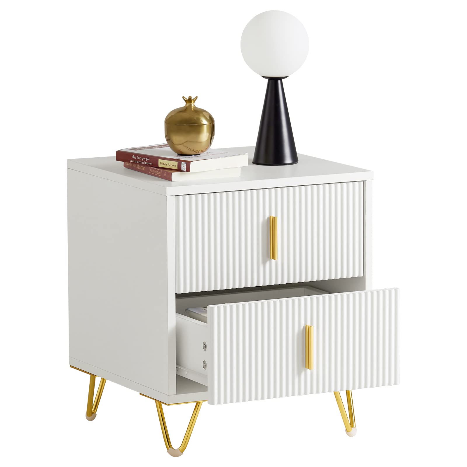 SoBuy White Nightstand - Narrow 2-Drawer Bedside Table for Bedroom, Living Room & Office - Compact Storage Cabinet for Small Spaces - Perfect for Sofa End, Apartment & Dorm Room Organization