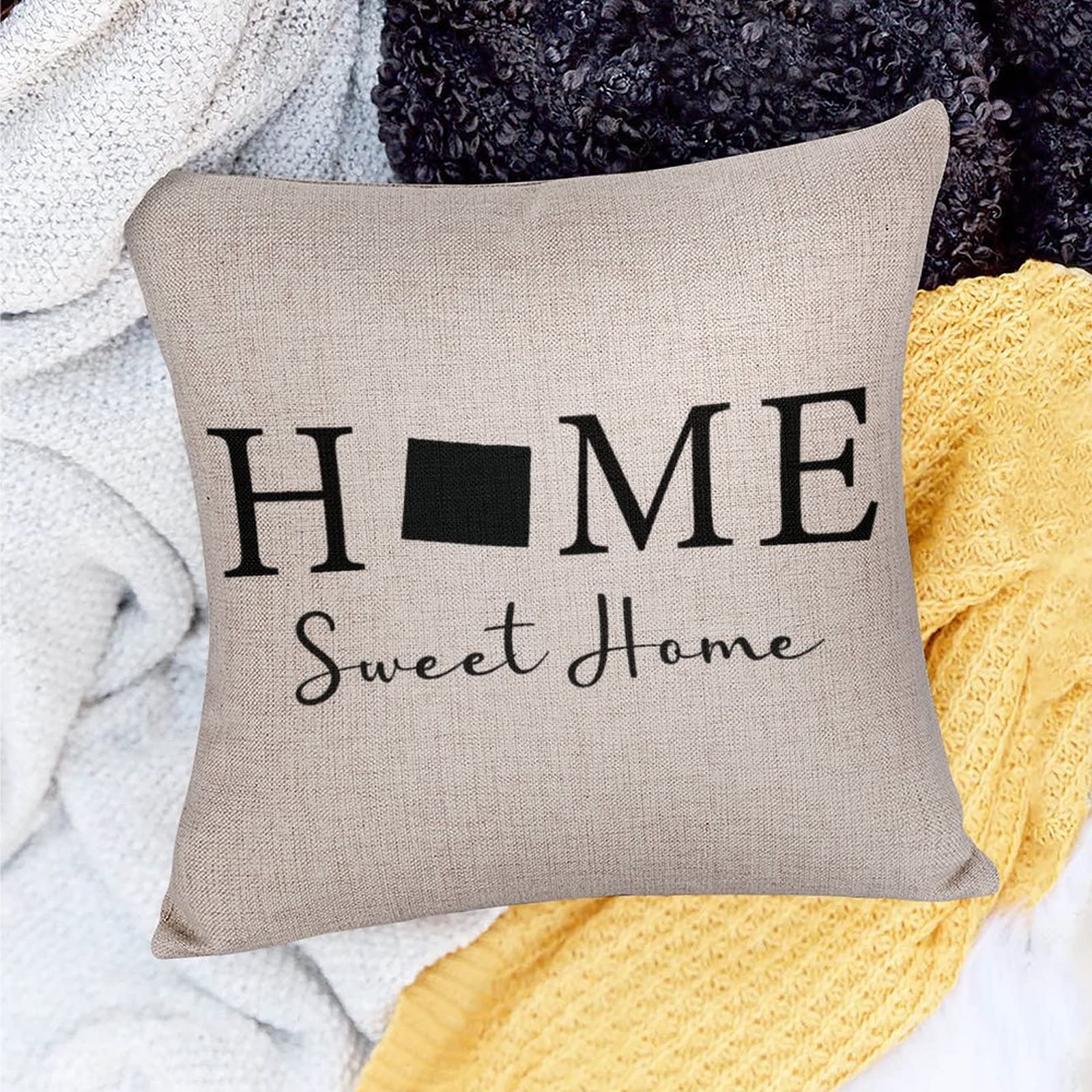 Wyoming State Map Farmhouse Pillow Covers - 16x16 Inch Linen Throw Pillowcase with 