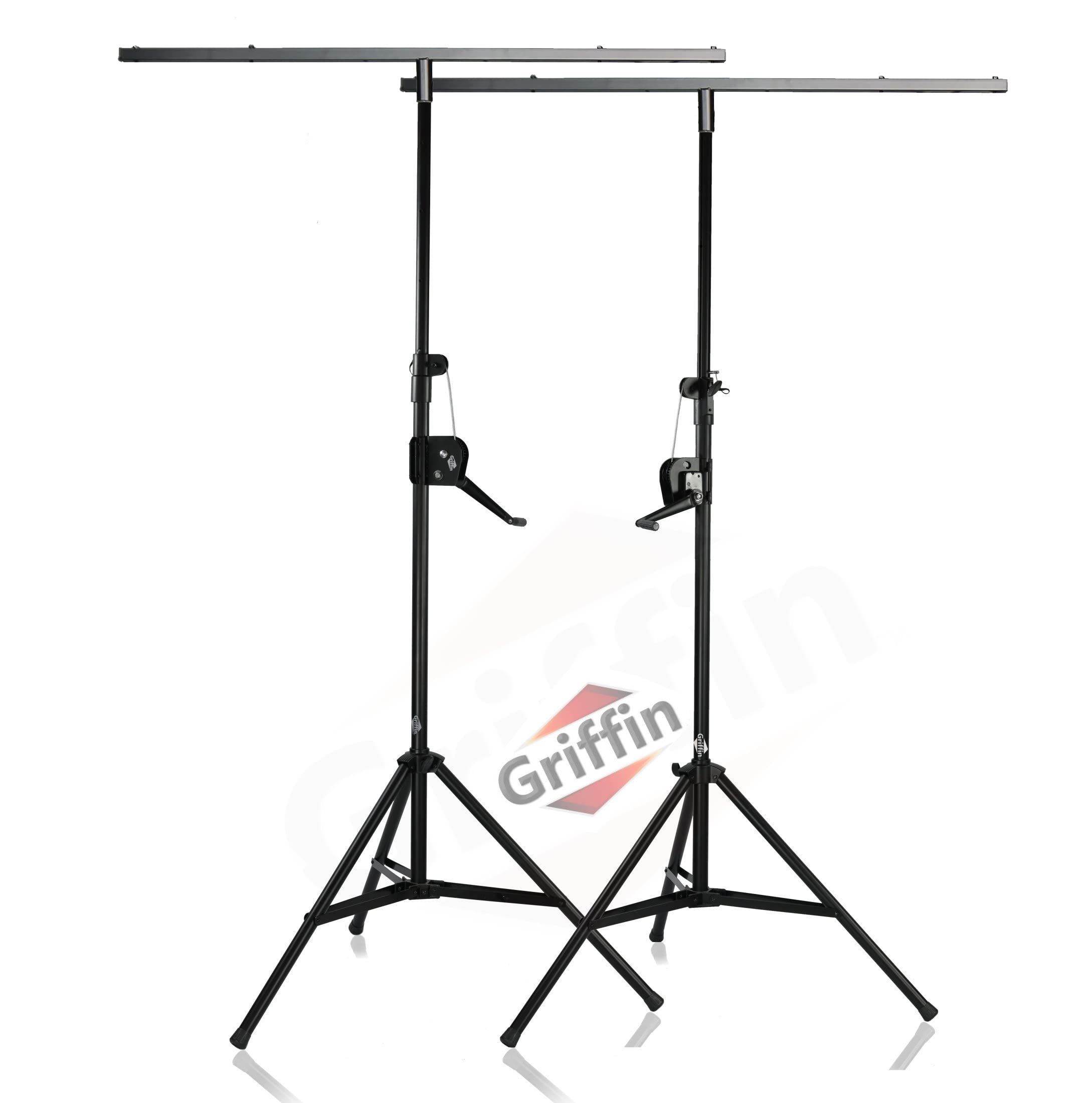 Griffin DJ Light Stands (2 Pack) - Adjustable Portable Truss System with Hand Crank & T-Bar Mount for Stage Lighting | Perfect for DJ Rigs, Concerts, and Live Music Events | Speaker Tripod Platform for Can Lights & Music Equipment