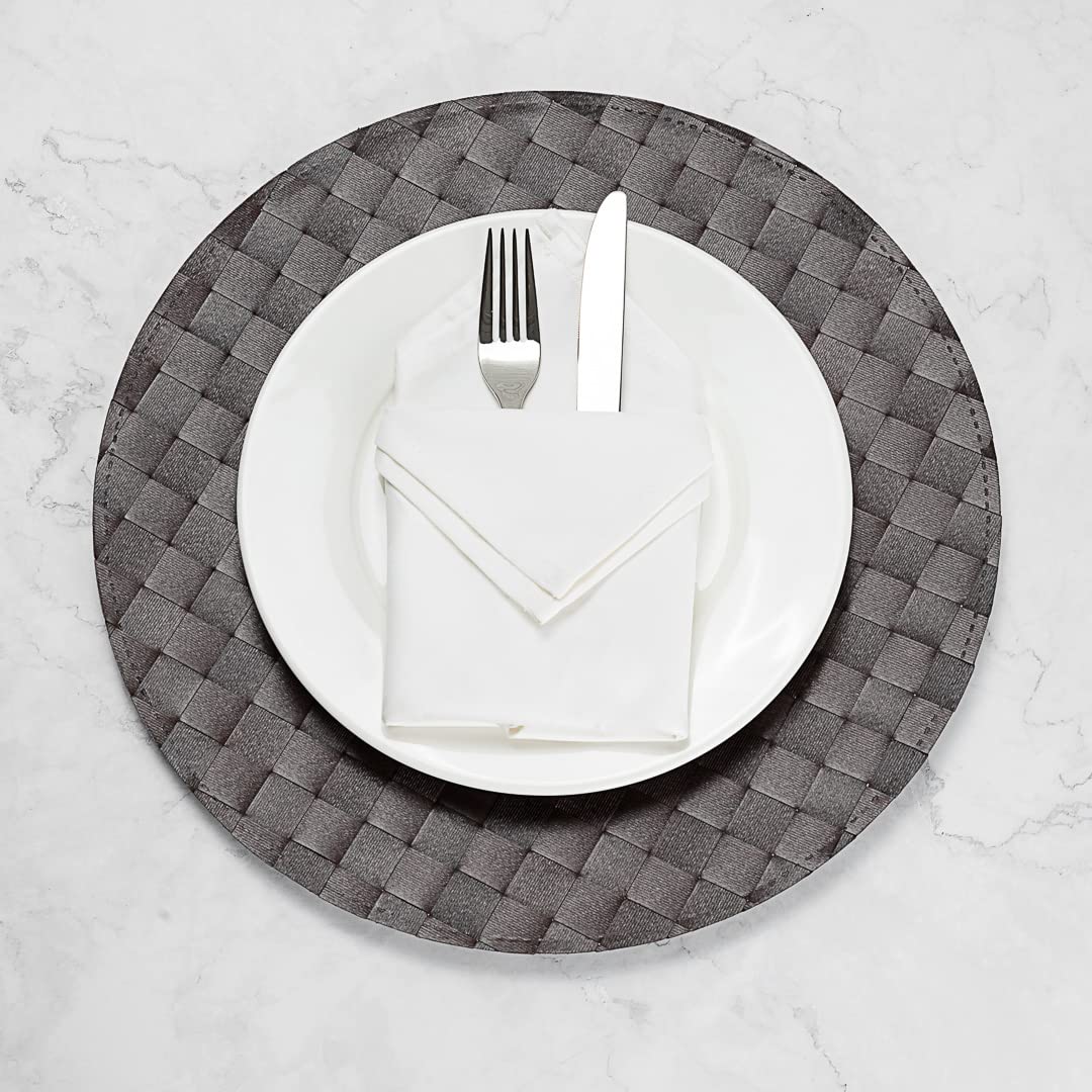 Restaurantware Macroweave 15 Inch Round Woven Placemats Set of 6 - Durable & Easy Clean Dark Brown Plastic Table Mats for Dining Room, Kitchen, or Restaurant Use - Perfect for Everyday Meals, Dinner Parties, and Professional Settings