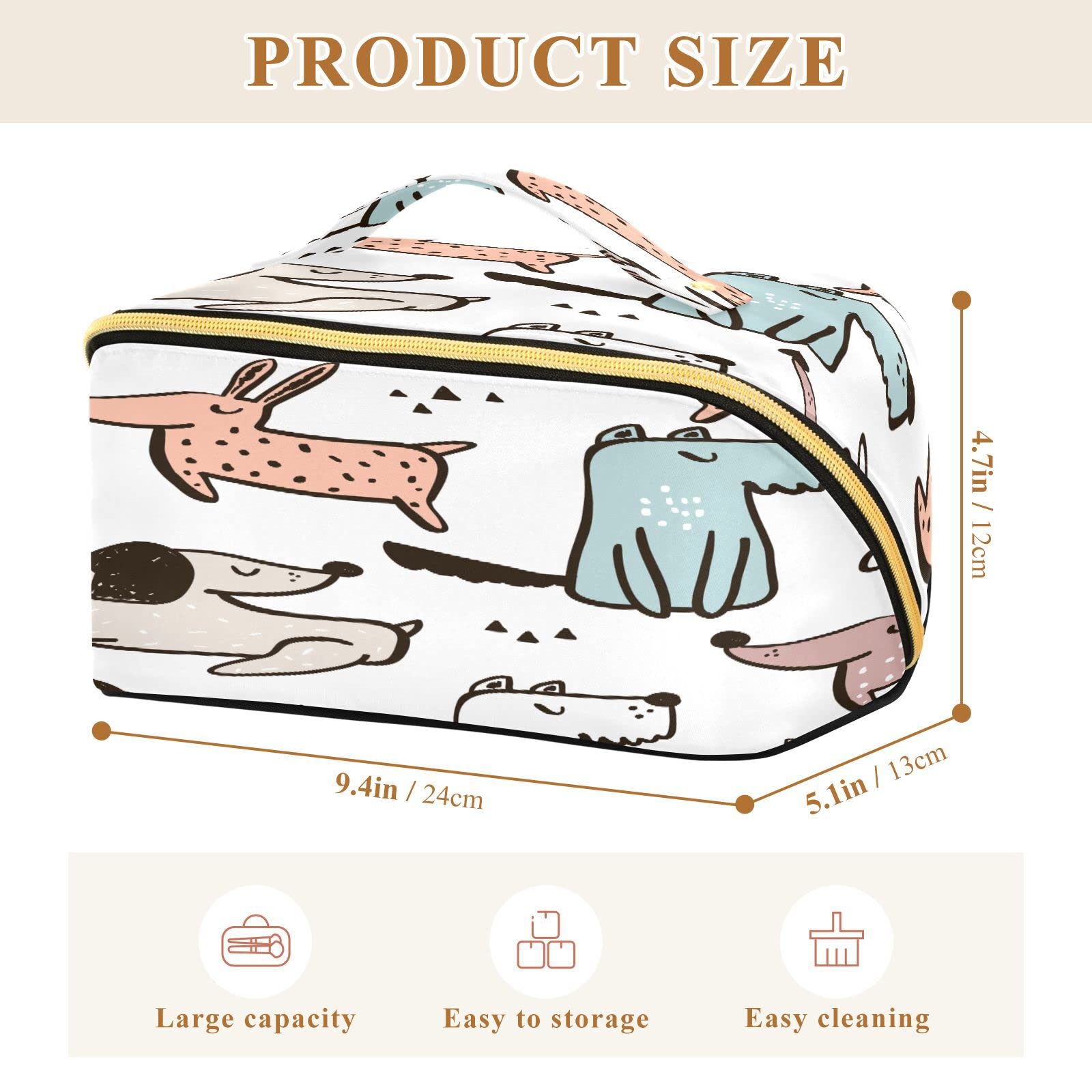 Cute Rhombus Cosmetic Bag with Dog Print - Large Capacity Travel Makeup Organizer for Women & Girls, Portable Toiletry Bag with Handle - Perfect for Travel, Gym, and Daily Storage