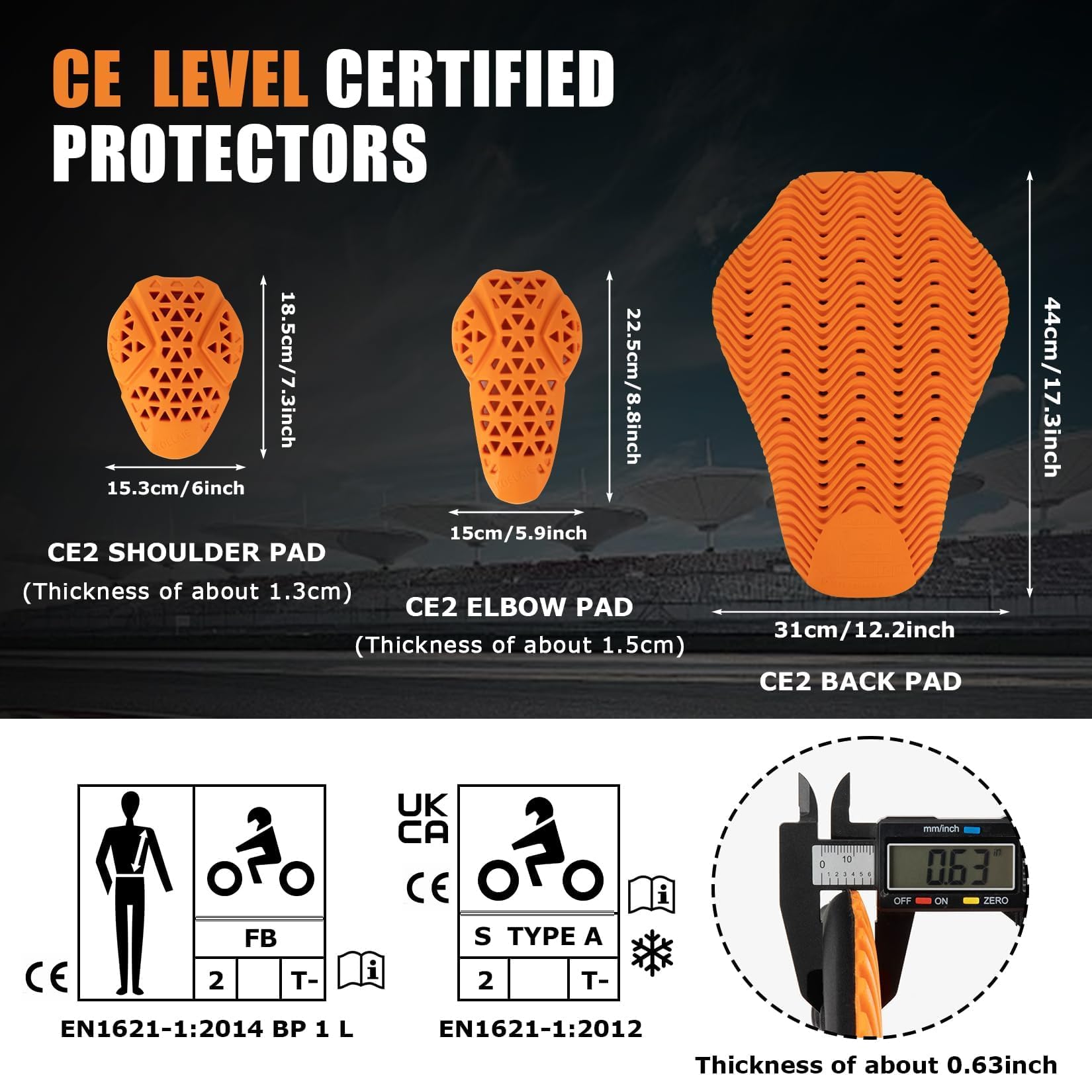 PSLER CE Level 2 Motorcycle Armor Set - Back, Elbow & Shoulder Pads (5PCS) for Riding Safety
