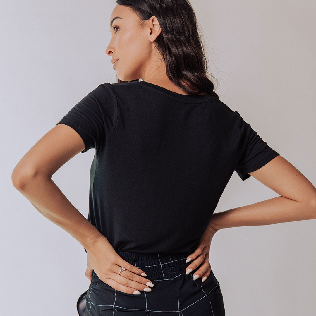 Premium Soft Bamboo V-Neck T-Shirt for Women - Breathable & Eco-Friendly Black Tee - Perfect for Casual Wear, Yoga & Lounge