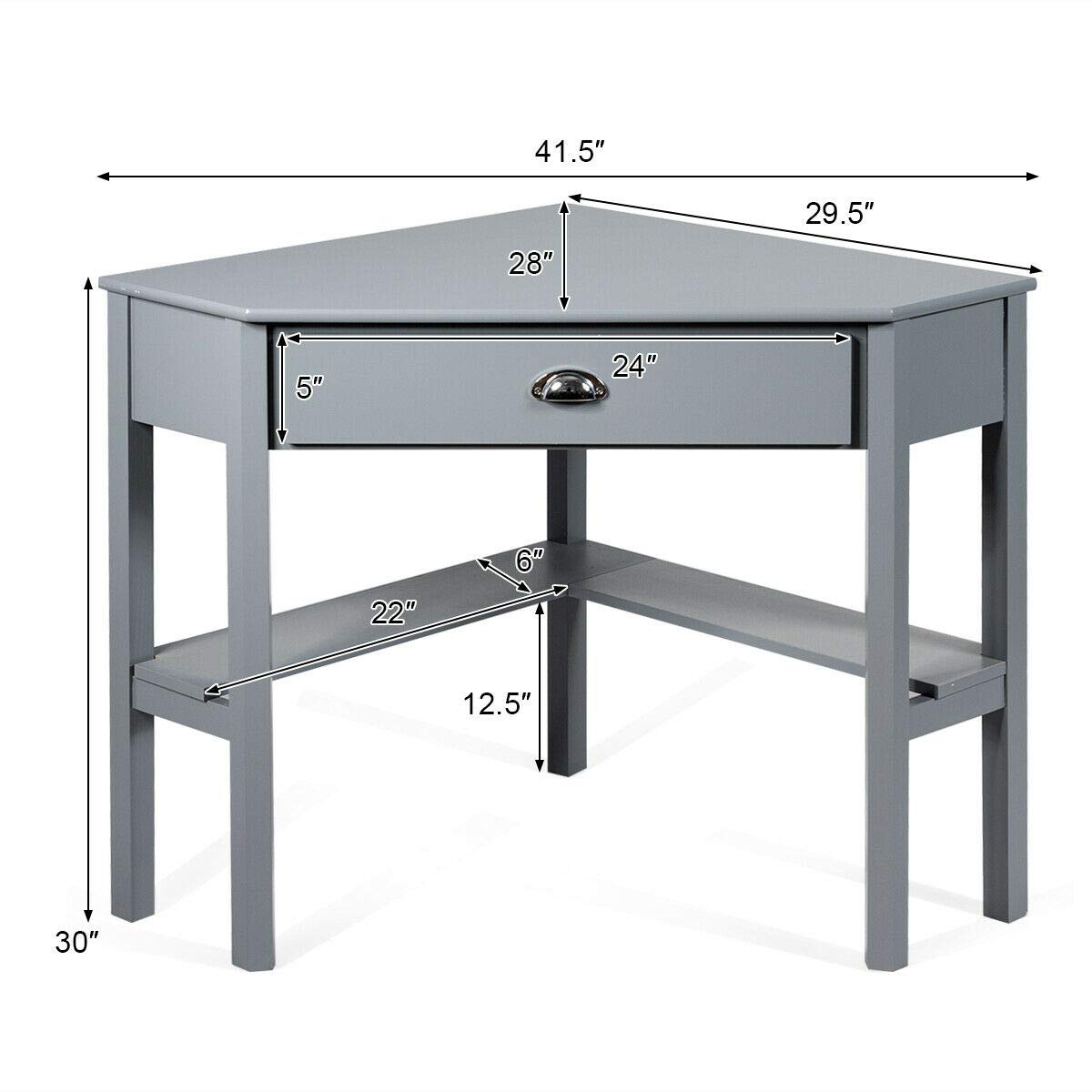 Ergonomic Grey Corner Computer Desk with Slide-Out Keyboard Drawer & Bottom Storage Shelf | Compact L-Shaped Workstation for Home Office, Study Room & Small Spaces | Perfect for PC, Laptop, Writing & Gaming Setup in Apartments, Dorms & Living Rooms