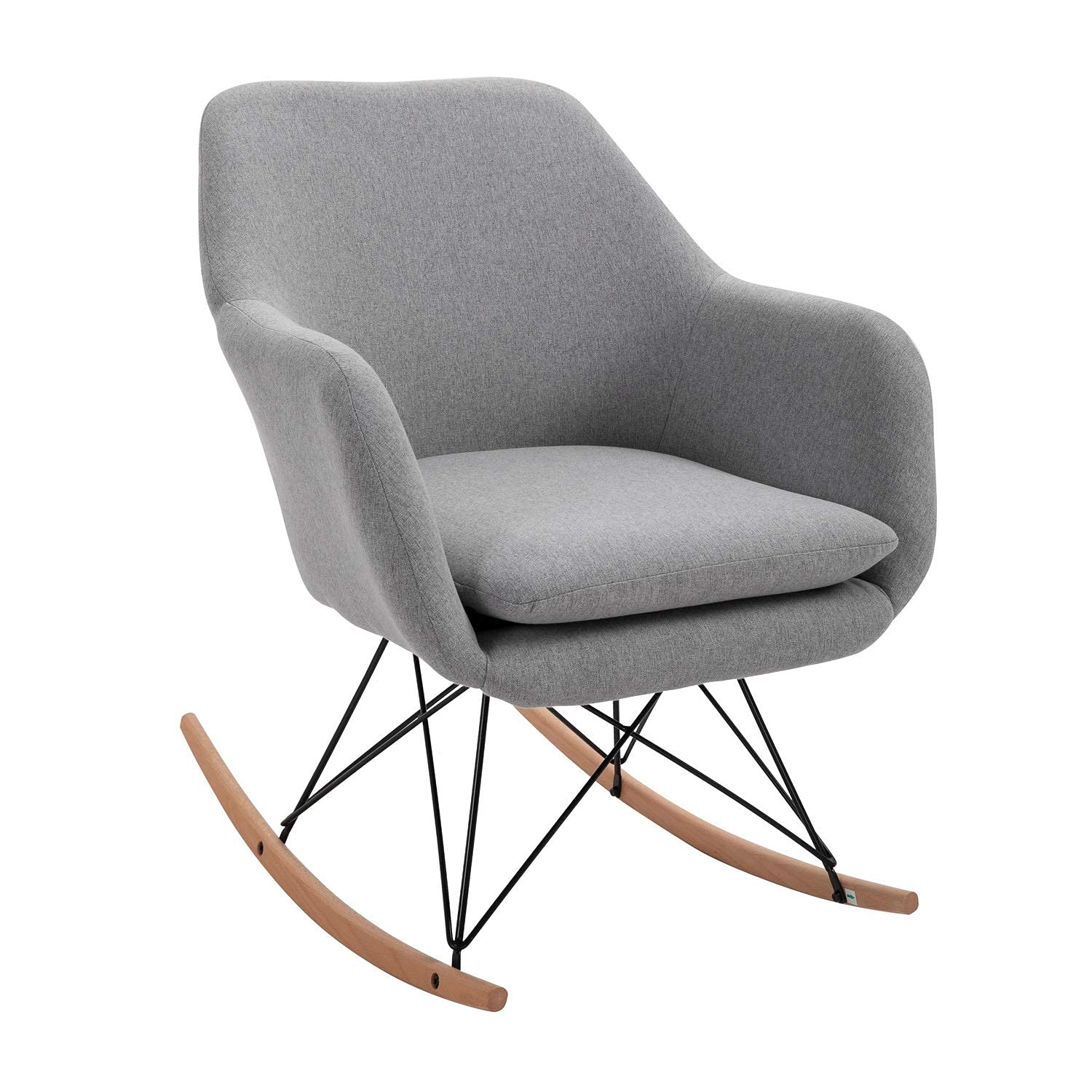 Modern Rocking Chair for Nursery & Living Room - Gray Mid-Back Accent Chair with Solid Wood Legs | Comfortable Armchair for Baby's Room, Reading Nook & Relaxation