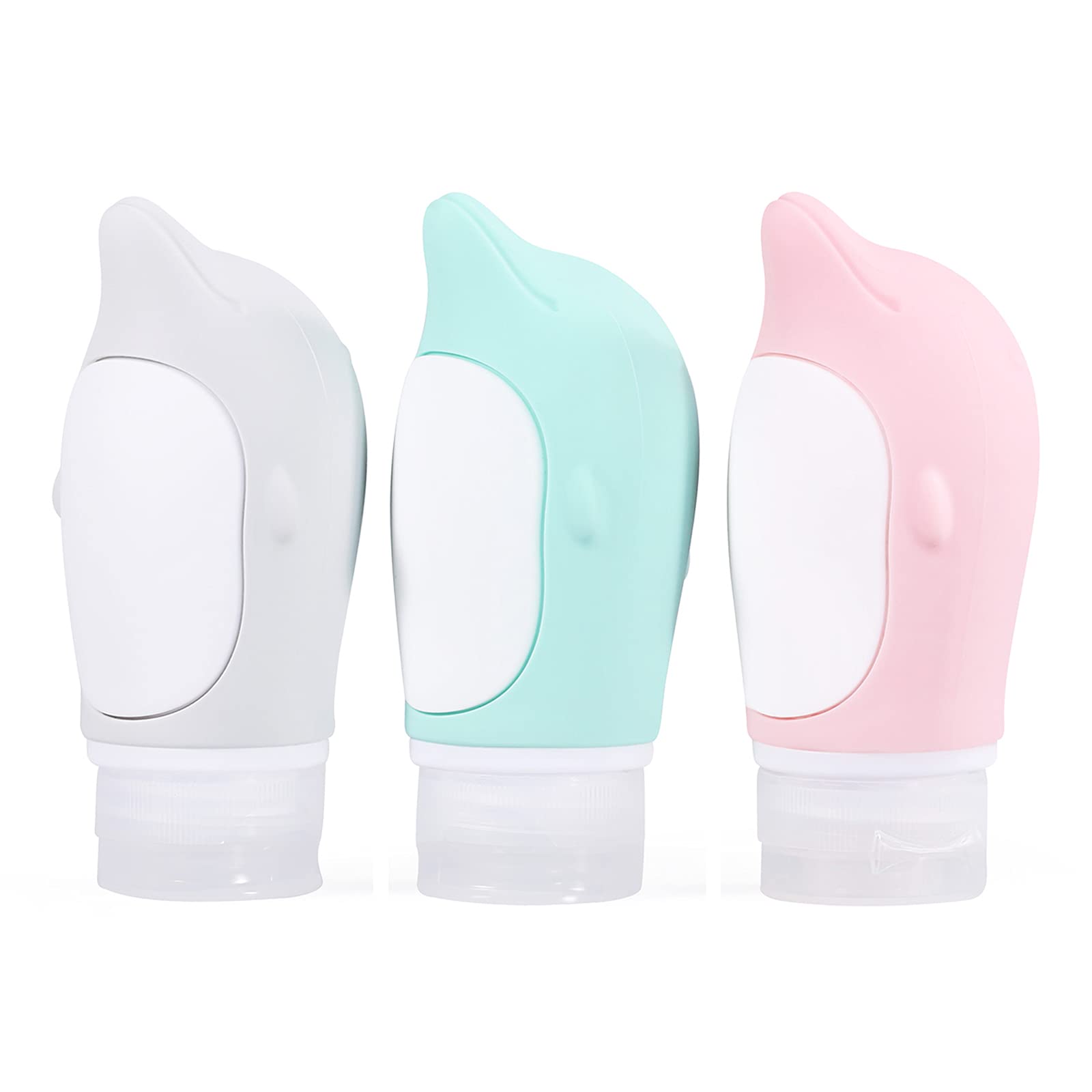 3-Pack 3oz Silicone Travel Bottles for Liquids - Leak Proof, Squeezable Toiletry Containers - Refillable Tubes for Lotion, Face Wash & Body Wash (Dolphin Design) - Perfect for Air Travel, Gym & Vacation Essentials