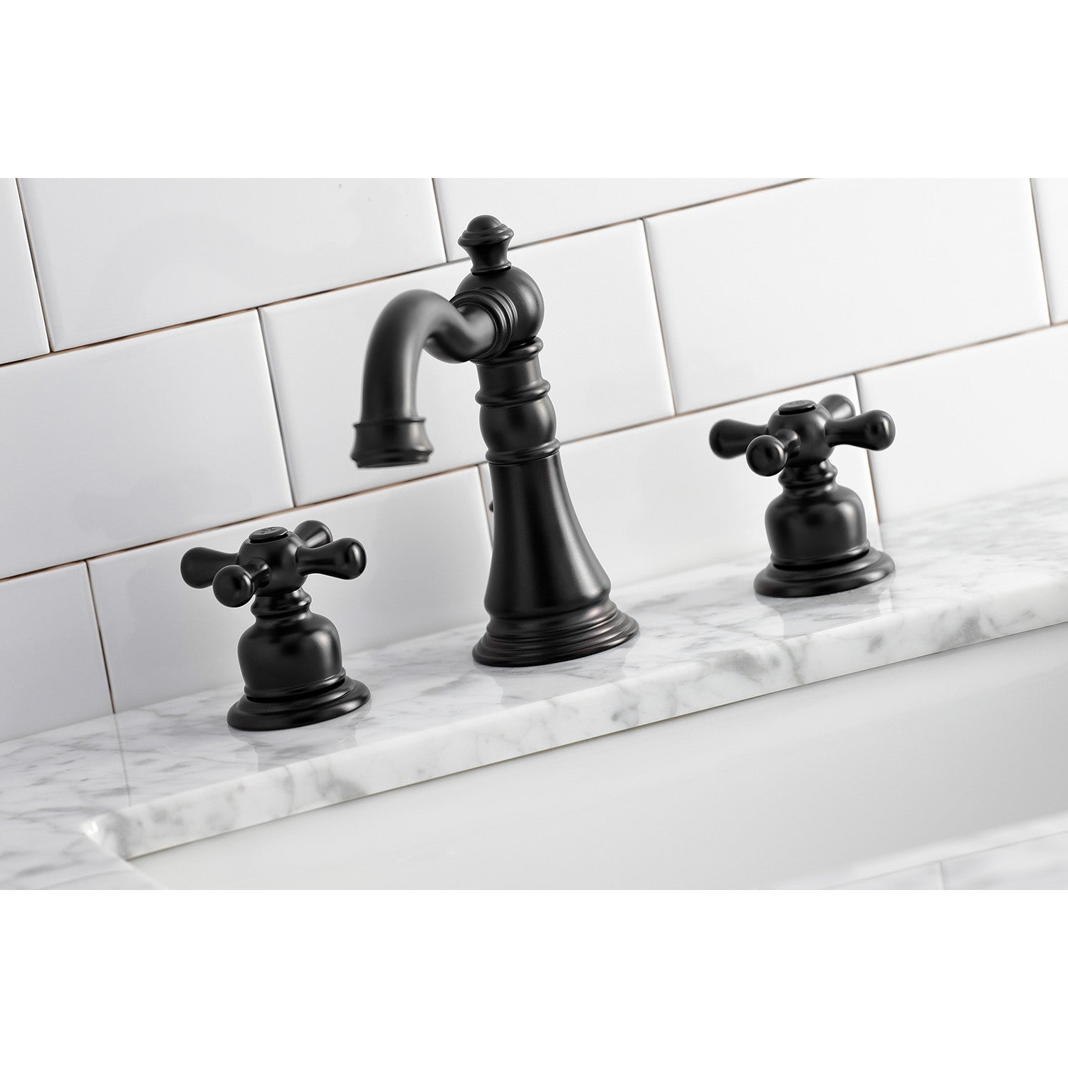 American Classic FSC1970AX Matte Black Widespread Bathroom Faucet - 2 Handle 3 Hole Deck Mount with Brass Pop-Up Drain - Perfect for Modern Bathroom Vanities and Powder Rooms