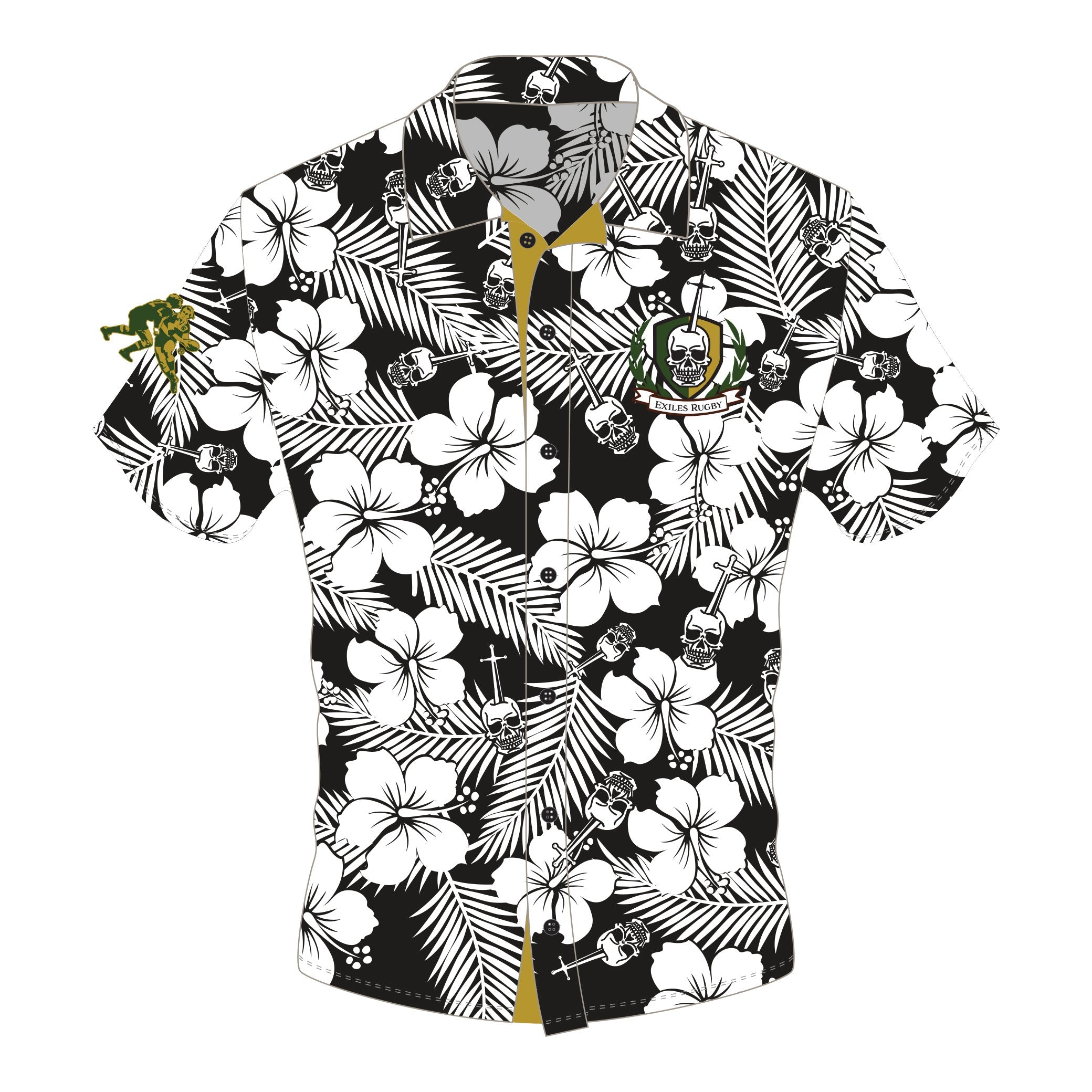 Exiles RFC Hawaiian Shirt - Men's Tropical Aloha Shirt with Coconut Print, Short Sleeve Button Down for Beach Party, Summer Vacation & Casual Wear