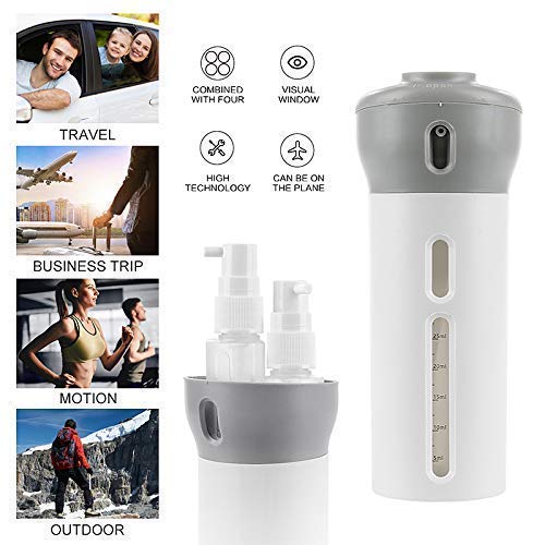 Kalitus 4-in-1 Travel Dispenser Set - Refillable Shampoo, Shower Gel, Hand Sanitizer & Lotion Bottles - Leak-Proof Plastic Containers for Toiletries | Perfect for Camping, Gym & Air Travel