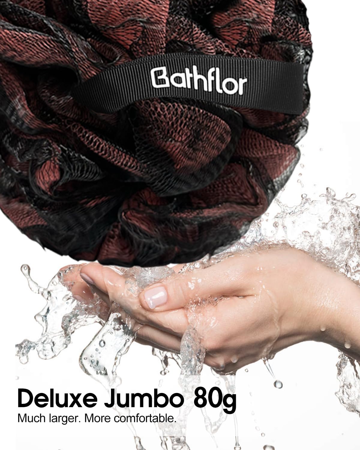 80g Loofah Sponge for Shower & Bath - Extra Large Soft Loofa Pouf with Long Handle & Curved Luffa Stick - Includes Shower Hook - Exfoliating Body Scrub for Men & Women (Charcoal) - Perfect for Deep Cleansing & Skin Renewal
