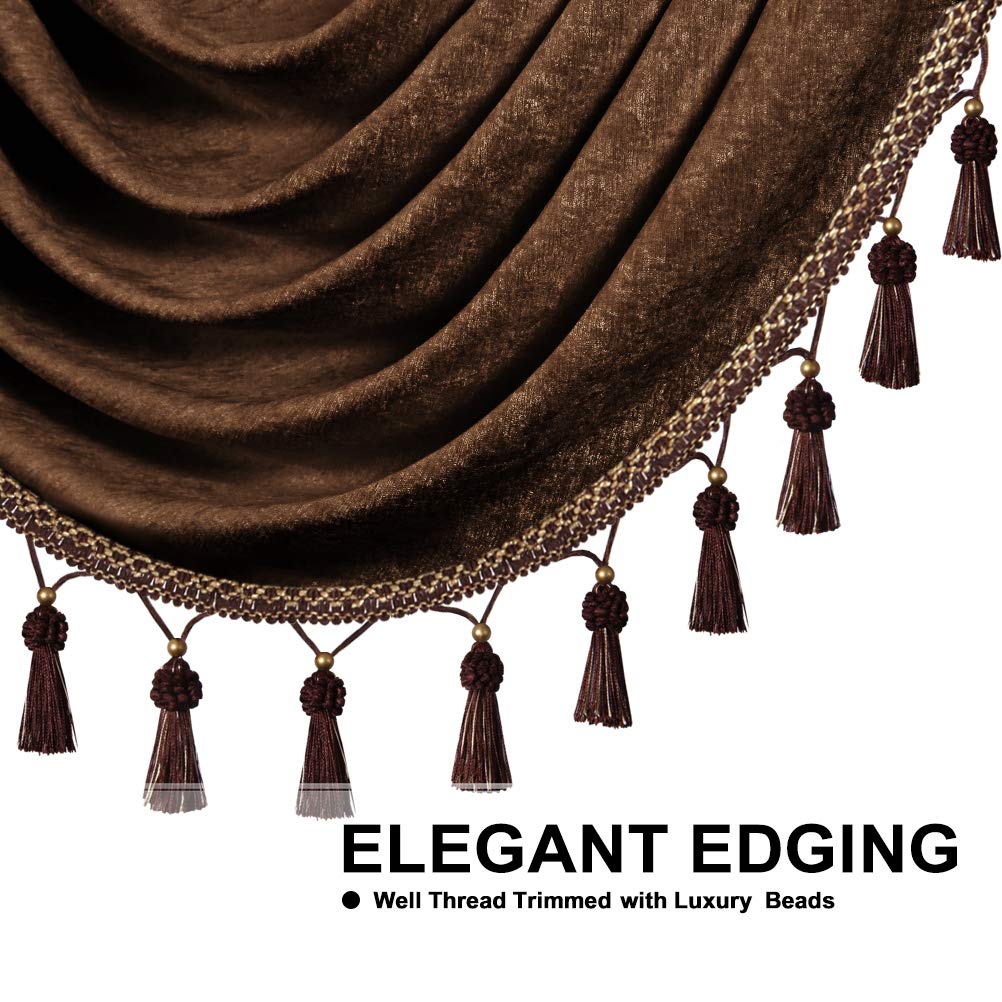 ELKCA Thick Chenille Window Curtain Valance - Chocolate Waterfall Design for Living Room & Bedroom - Rod Pocket, 1 Panel (W118) - Perfect for Home Decor, Cozy Atmosphere & Light Control