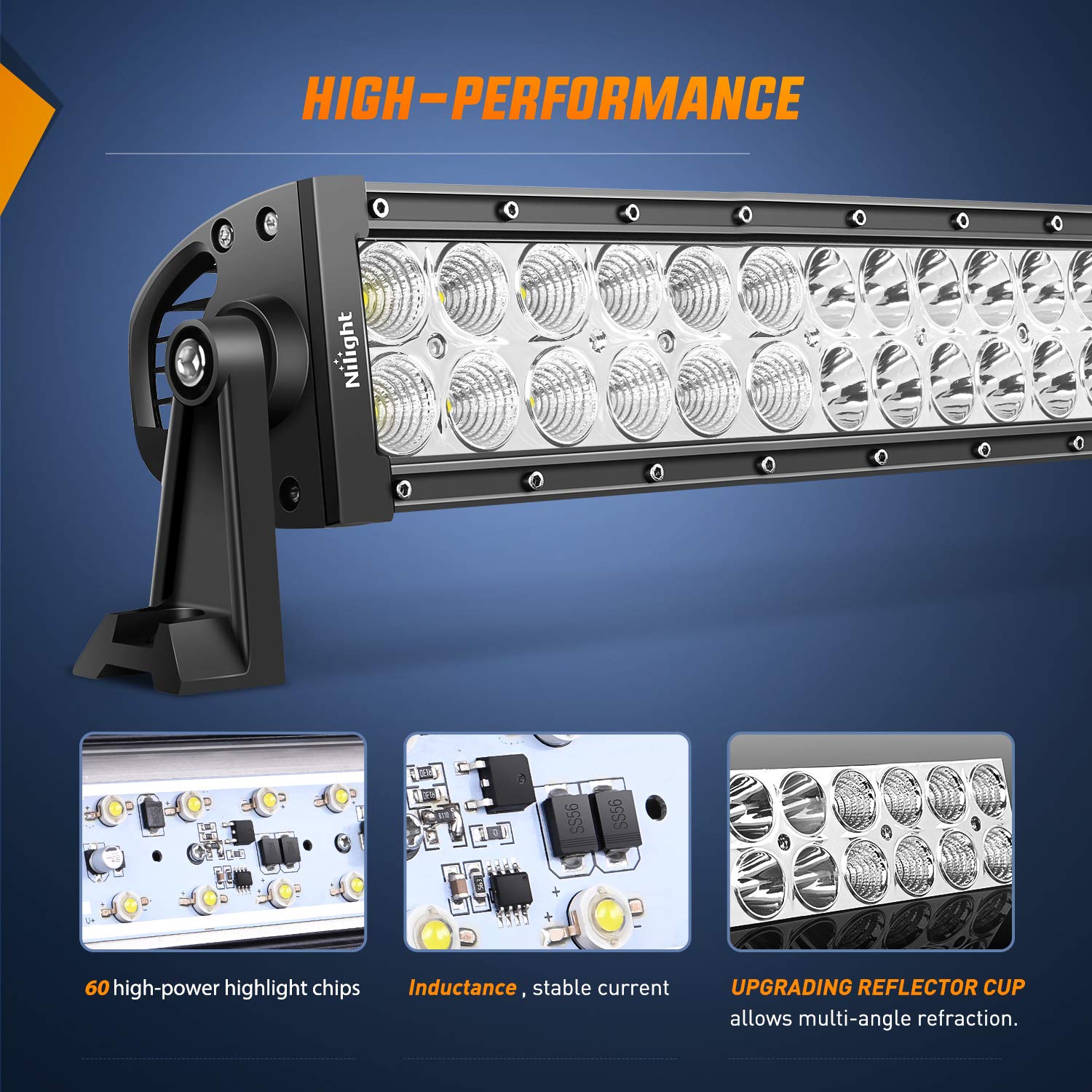 Nilight 32 Inch 180W LED Light Bar - Spot Flood Combo Off Road Lights with 5-Pin Rocker Switch & Wiring Harness Kit - 12V Waterproof for Trucks, ATVs, UTVs - 2 Year Warranty (ZH079, Clear White) - Perfect for Off-Roading, Camping & Emergency Lighting