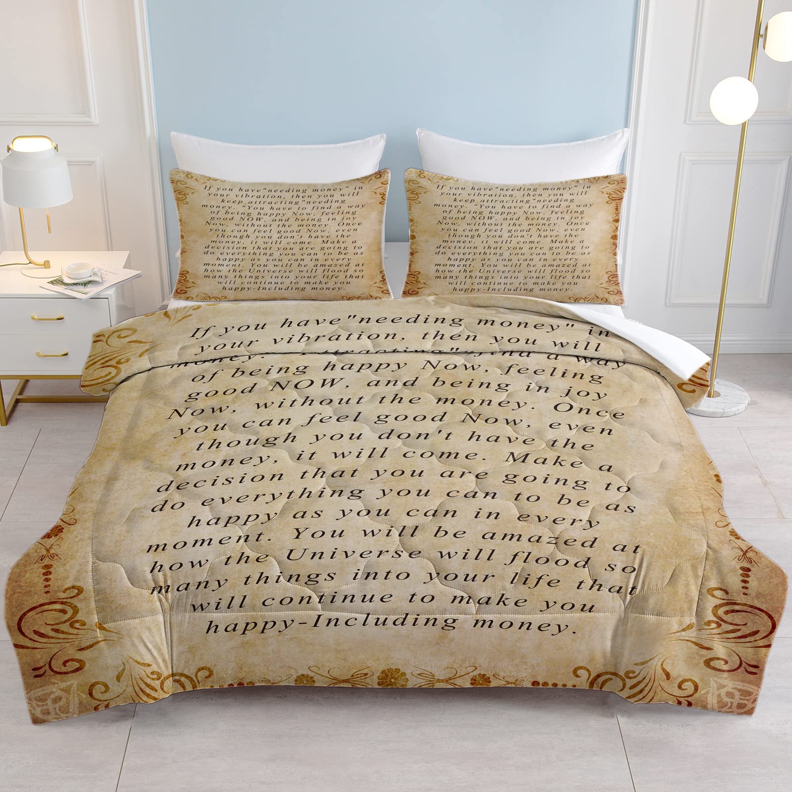 SOULZZZ Secret Spiritual Letters King Size Comforter Set - Luxury Bedding for Men with 1 Comforter & 2 Pillow Shams - Soft & Cozy Shabby Chic Design for Bedroom Decor - Perfect for Gift Giving & Spiritual Retreats