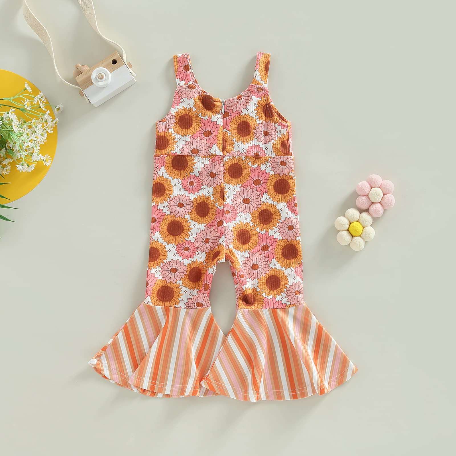 Baby Girl Summer Clothes - Floral Print Suspender Jumpsuit with Bell Bottom Flare Pants | Cute Overalls for Toddler Girls | Perfect for Playdates, Beach Outings & Summer Photoshoots