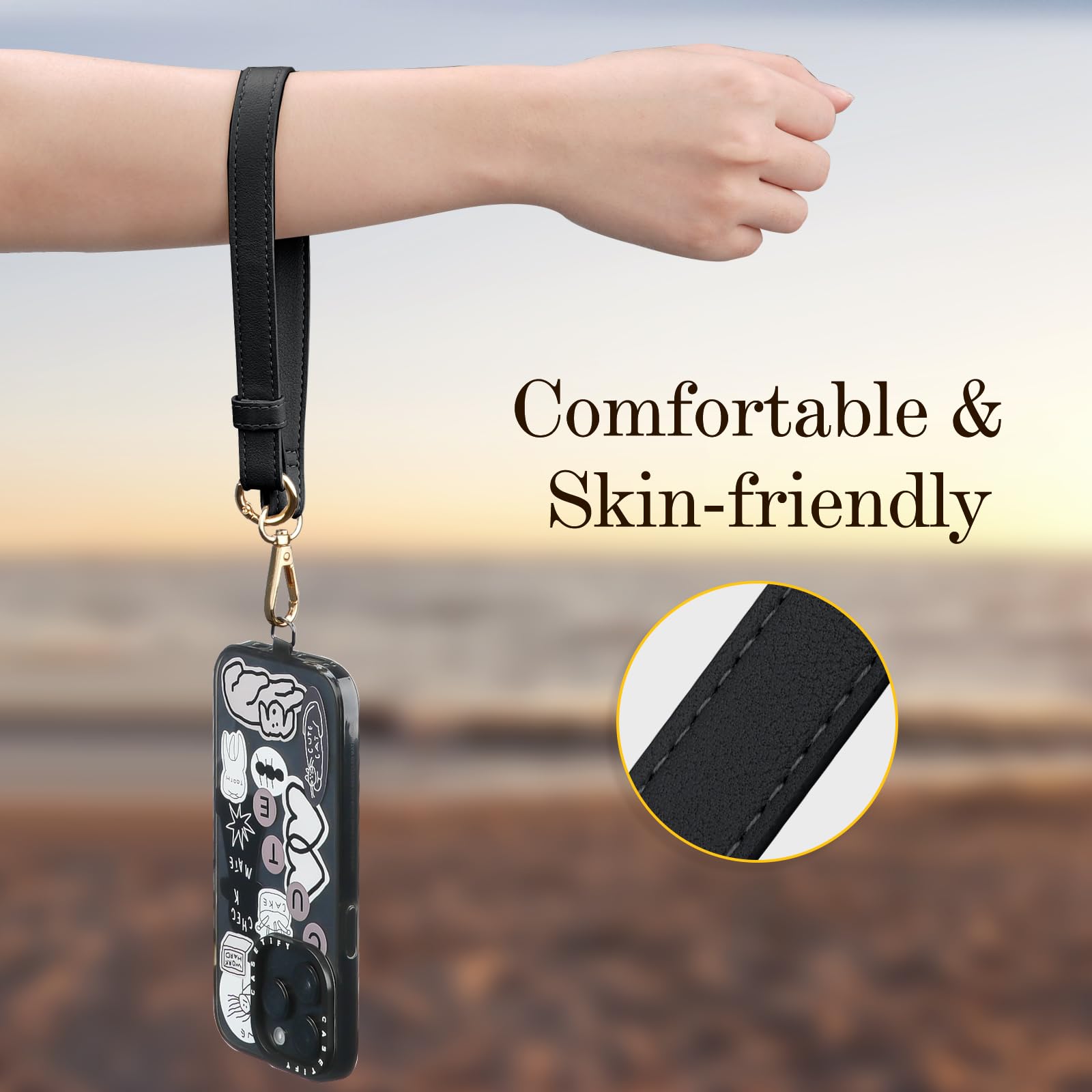 TiMOVO Adjustable Crossbody Phone Lanyard with Leather Wallet Pouch - Universal Smartphone Neck Strap for iPhone, Samsung & Most Phones - Hands-Free Convenience for Travel, Shopping & Outdoor Activities (Black)