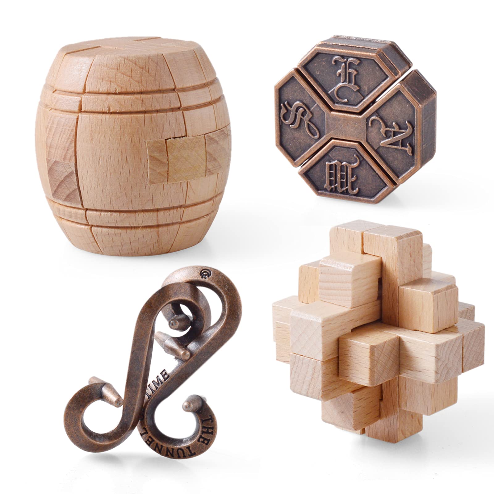 ActPo Wooden & Metal 3D Brain Teaser Puzzles - Educational Mind Games for Kids & Adults - Perfect for Family Game Night, Office Party Favors, and STEM Learning Activities