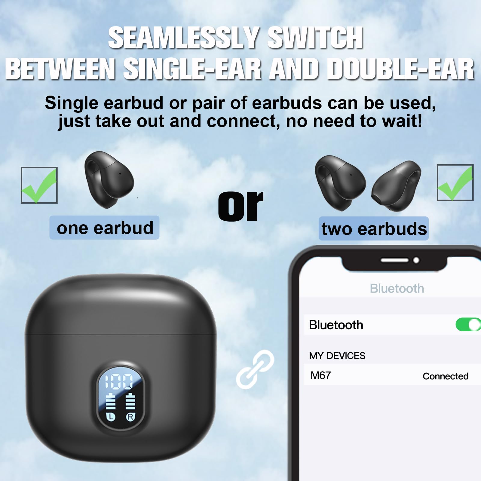 Open Ear Clip Running Headphones Wireless Bluetooth 5.4 - OWS Hanging Sports Gym Earphones with Air Bone Conduction | TWS Ultra Open Earbuds with ENC for iPhone & Android | Perfect for Runners, Workouts & Outdoor Activities