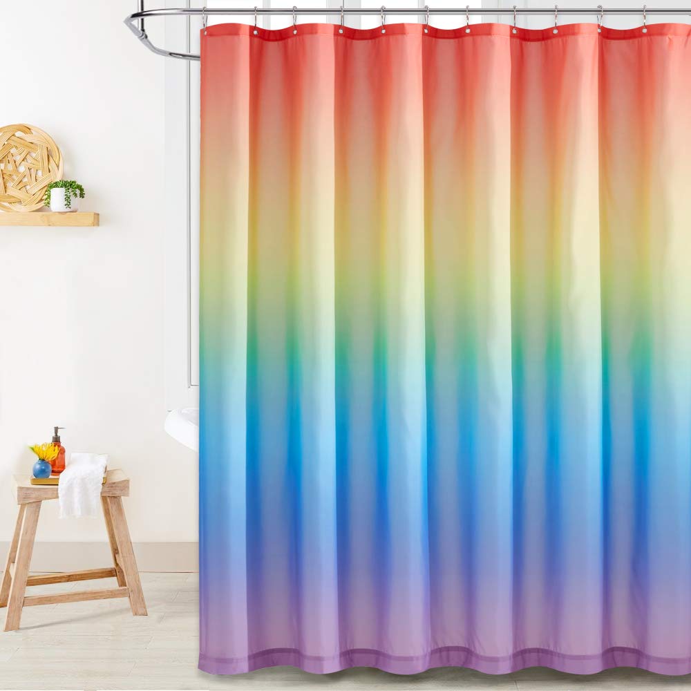 KGORGE Ombre Shower Curtain Waterproof - Rainbow Color Gradient Bathroom Decor with Hooks, 72x72 Inch, Brightens Small Spaces - Perfect for Modern Bathrooms, Guest Baths & Spa-Like Retreats