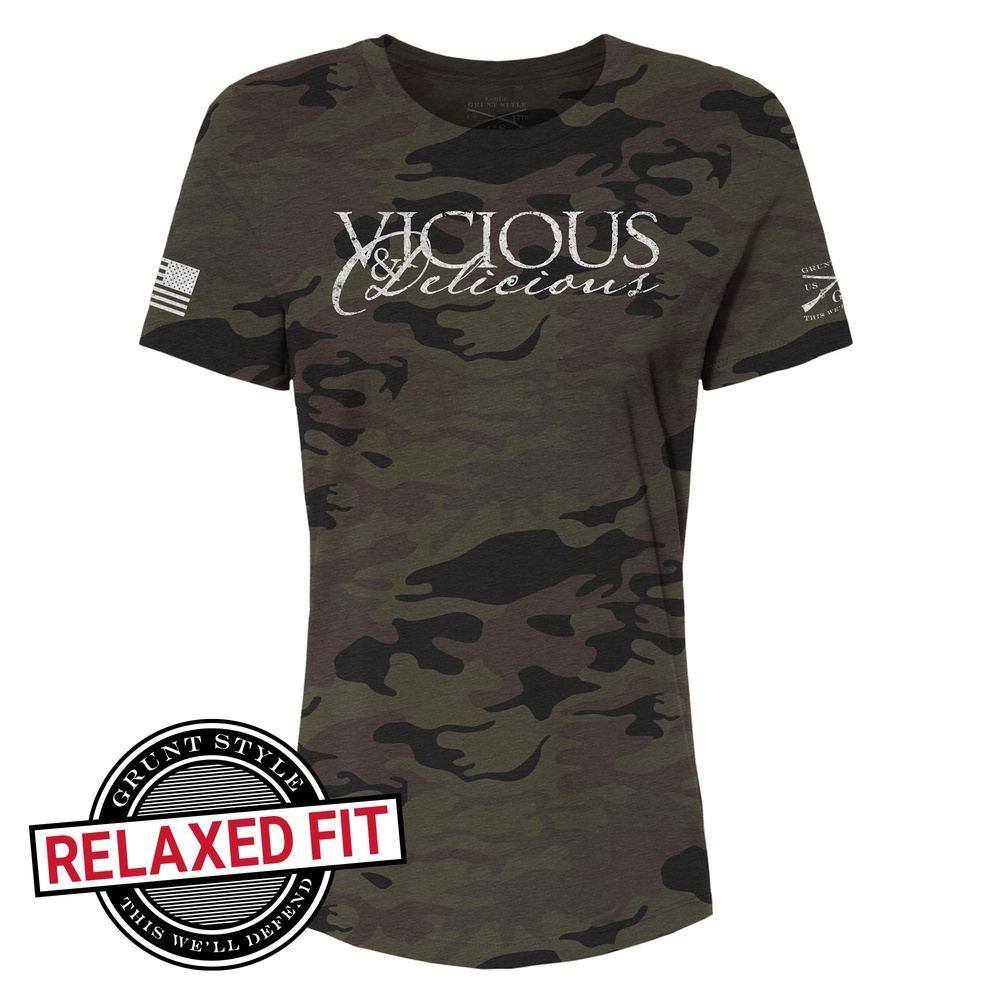 Women's Camo Vicious & Delicious Graphic T-Shirt - Trendy Casual Streetwear for Everyday Wear | Perfect for Outfits, Parties & Fashion Statements