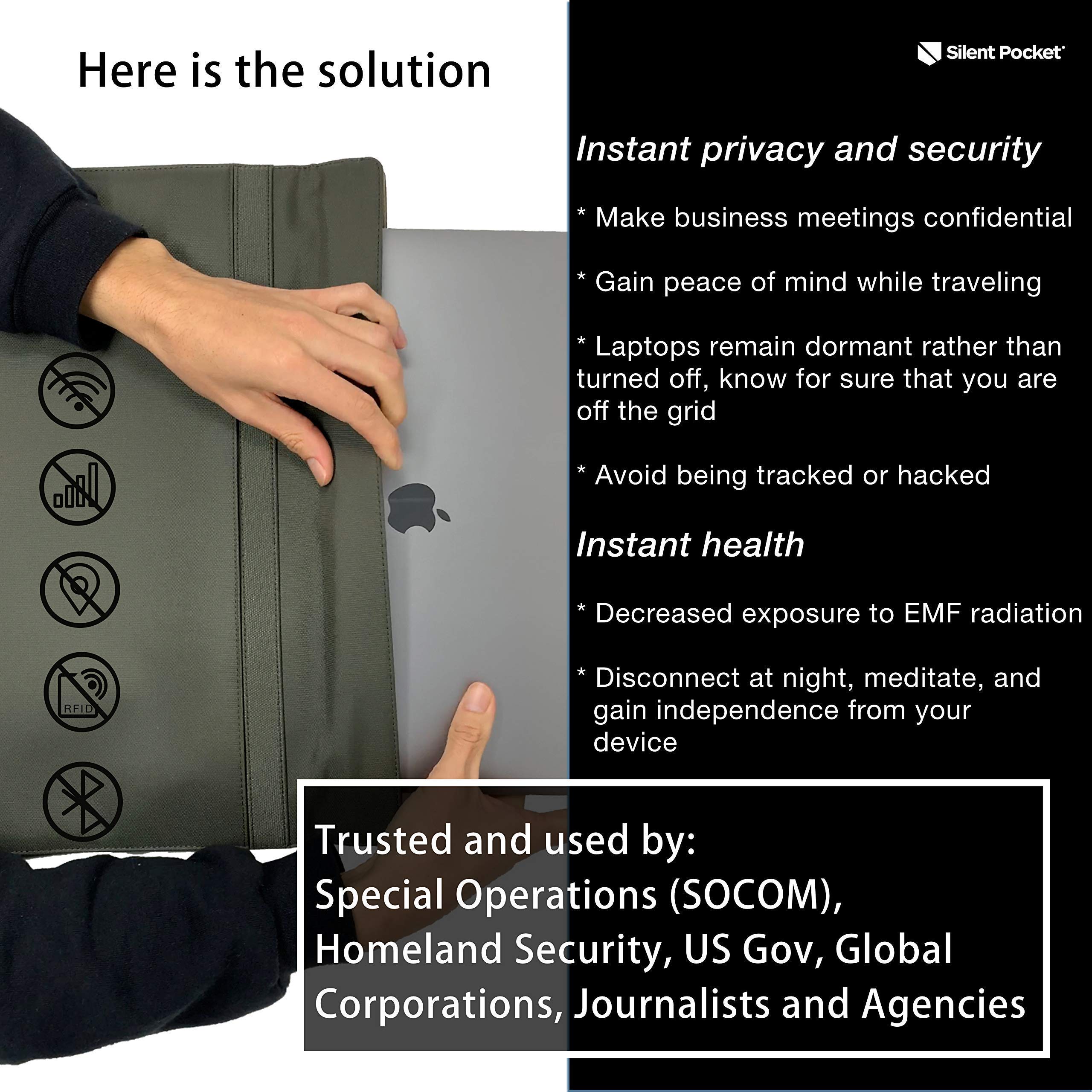 Silent Pocket Faraday Laptop Sleeve - Weatherproof Nylon Faraday Bag with Webcam Privacy Stickers - EMF Protection for Laptops, Tablets & Electronics - Ideal for Travel, Office & Digital Security