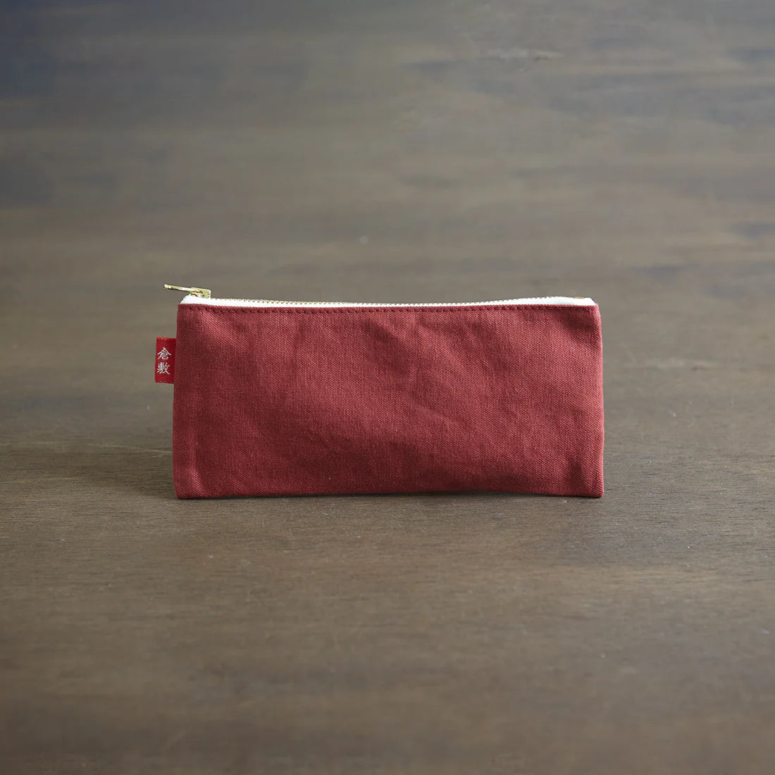 Kurashiki Hampu Canvas Pencil Case - Iron Oxide Red Japanese Style Pen Holder for School, Office & Travel | Durable Canvas Stationery Organizer