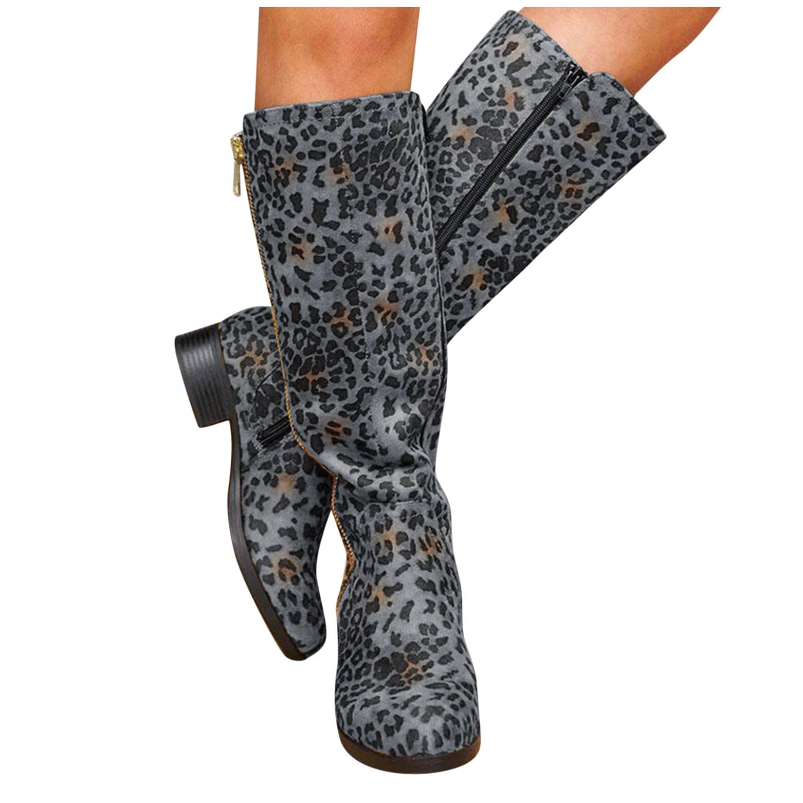Eduavar Women's Fashion Ankle Boots - Knee High Cowboy Boots with Zipper, Chunky Heel & Combat Style | Perfect for Casual Wear, Night Out & Western Outfits