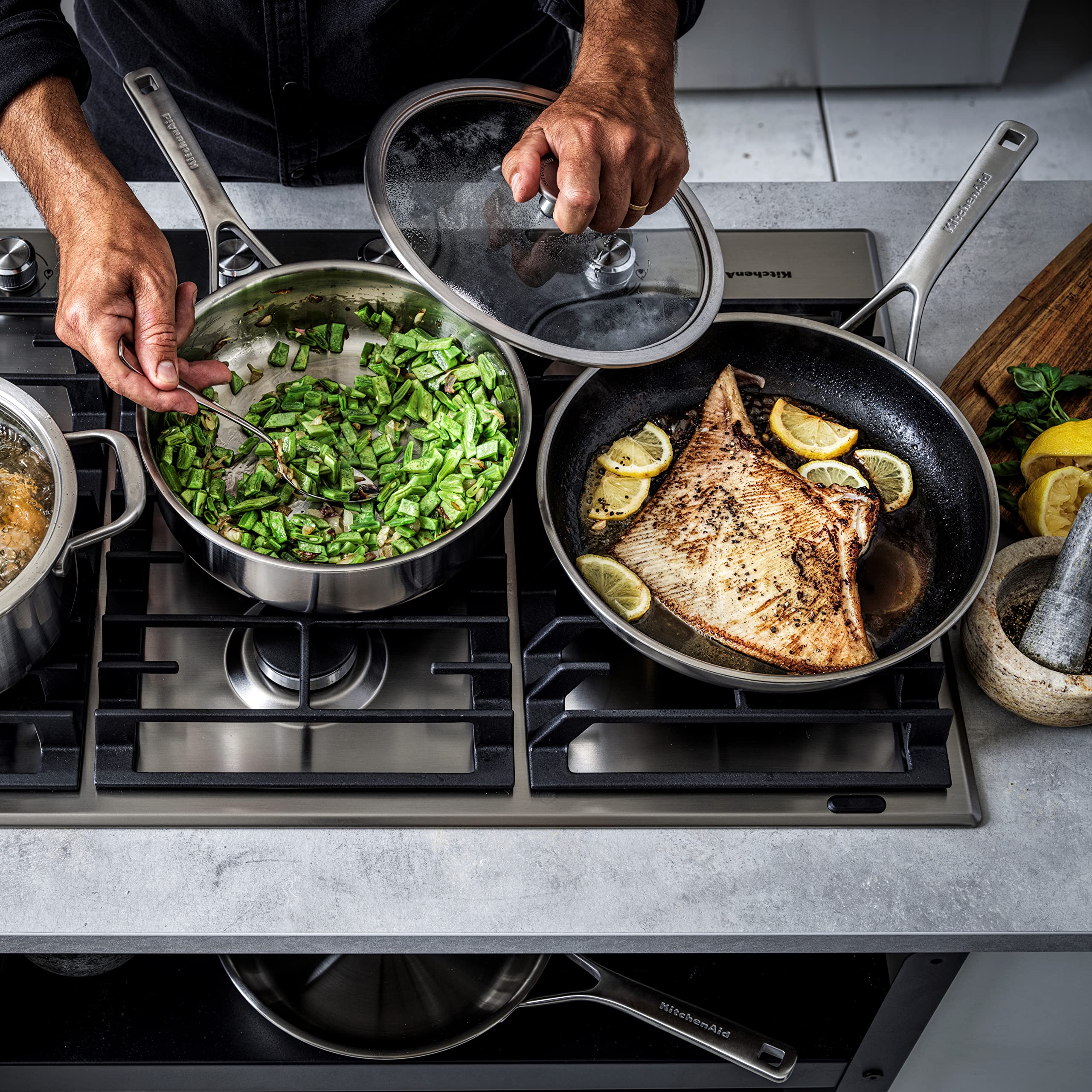 KitchenAid Multi-Ply Stainless Steel Non-Stick 24cm Frying Pan - Silver | Professional Cookware for Sautéing, Frying & Stir-Frying | Induction Compatible & Oven Safe up to 260°C