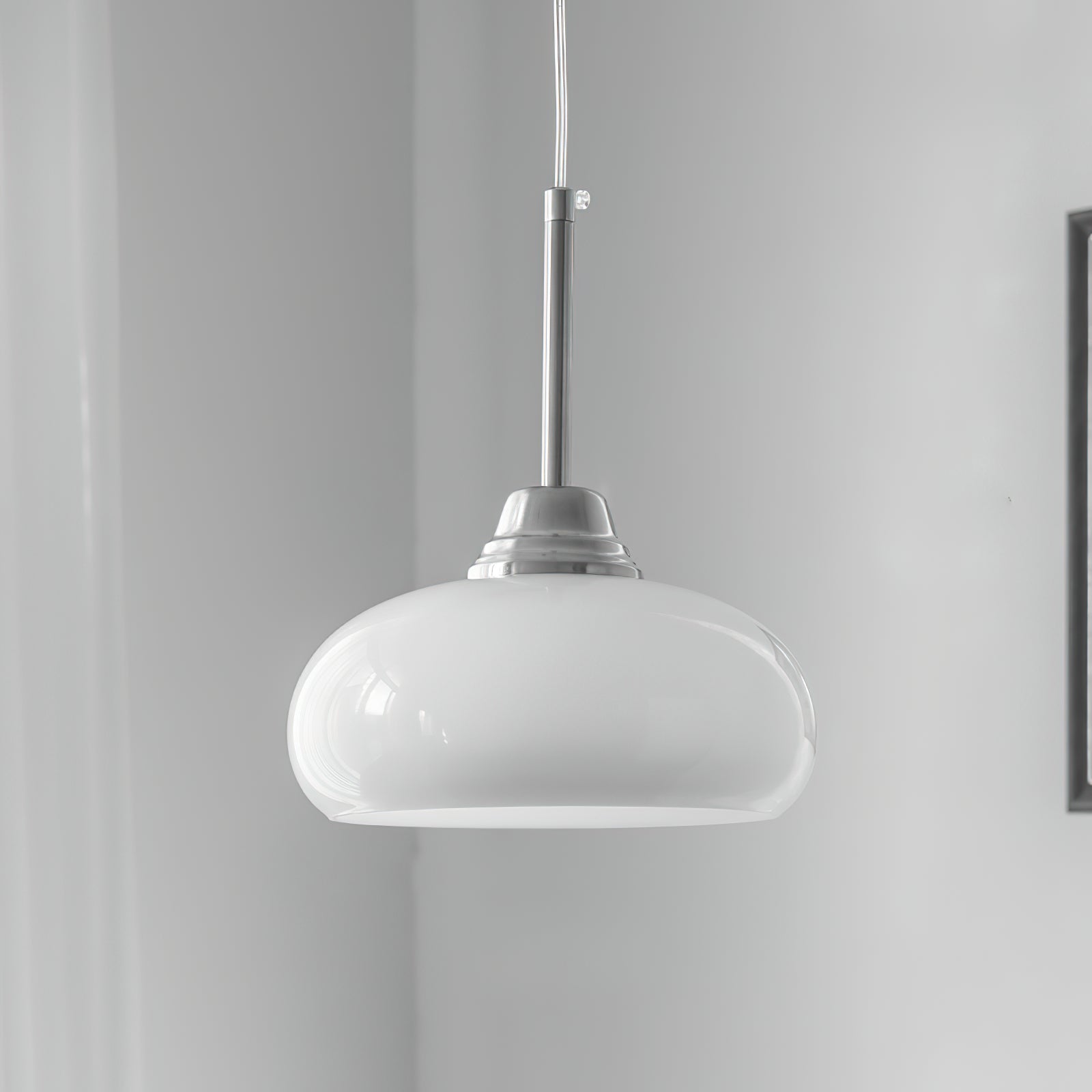 Modern Cream Glass Pendant Light - Elegant Hanging Chandelier for Kitchen Island, Dining Room & Bedroom Lighting - Dimmable LED Ceiling Fixture with Frosted Shade