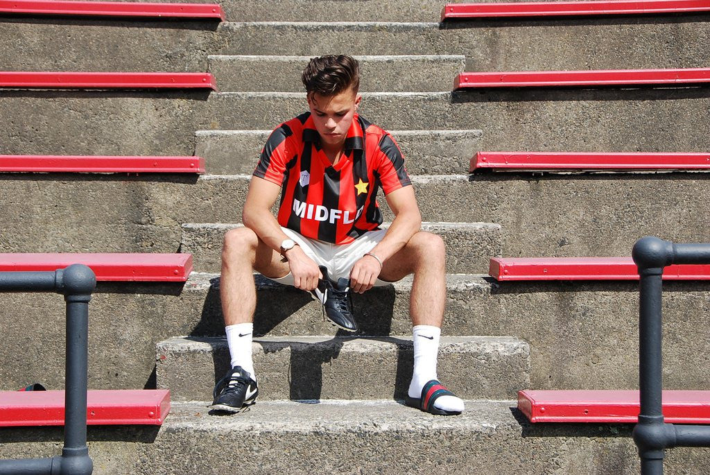MIDFLD x Terrace Club Retro Milan Inspired Soccer Jersey – Vintage Football Shirt for Men & Women – Perfect for Matchdays, Training & Casual Wear