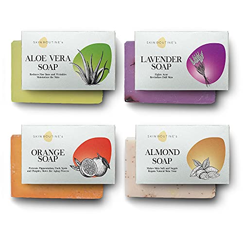 100% Natural Handmade Soap Gift Set - Aloe Vera, Lavender, Orange & Almond Soap Combo (4 Pack, 100g Each) | Organic Skincare for Dry, Sensitive Skin & Daily Body Cleansing