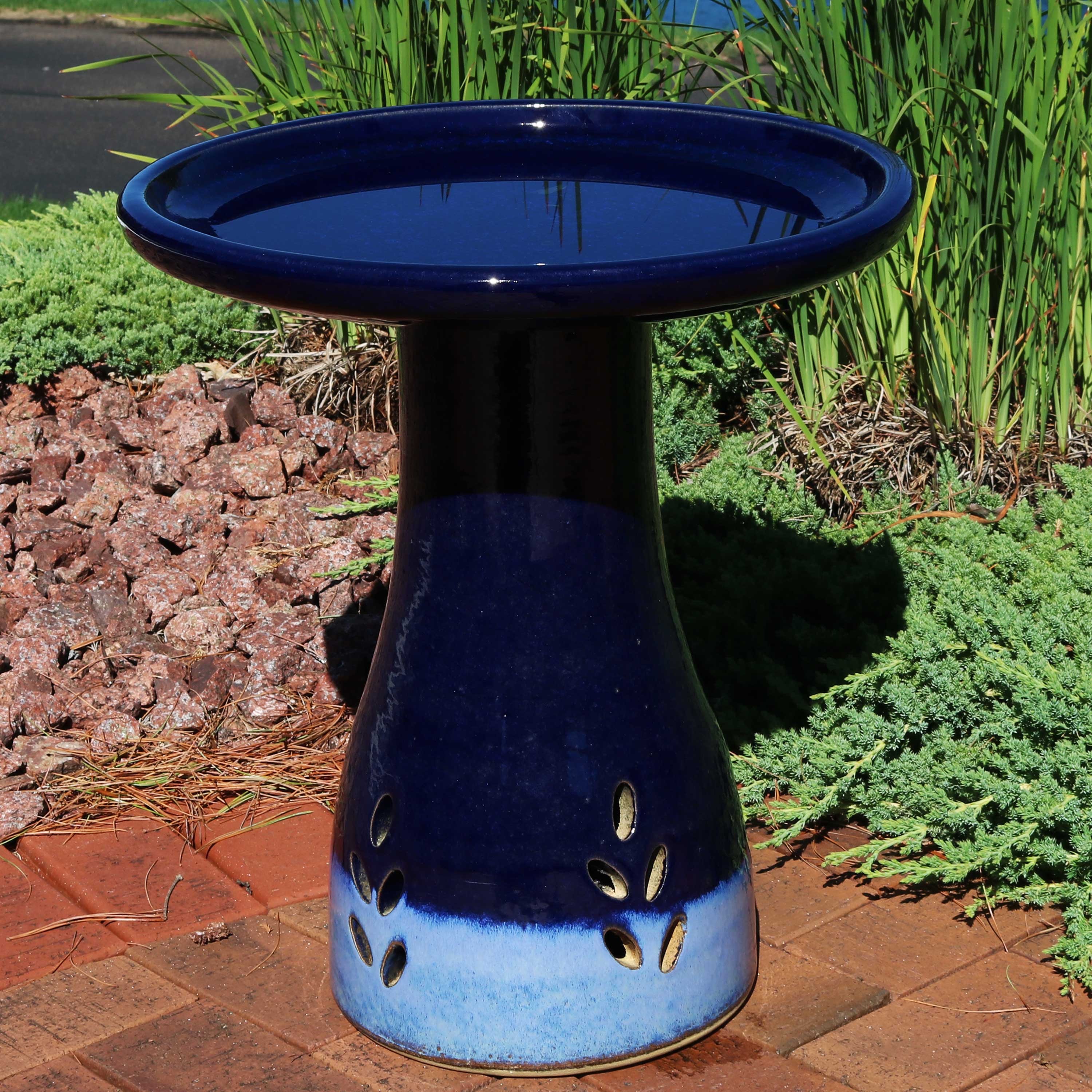 Sunnydaze Glazed Ceramic Classic Outdoor Bird Bath - Elegant Garden Decoration for Attracting Wild Birds, Perfect for Backyard, Patio, and Lawn Decor
