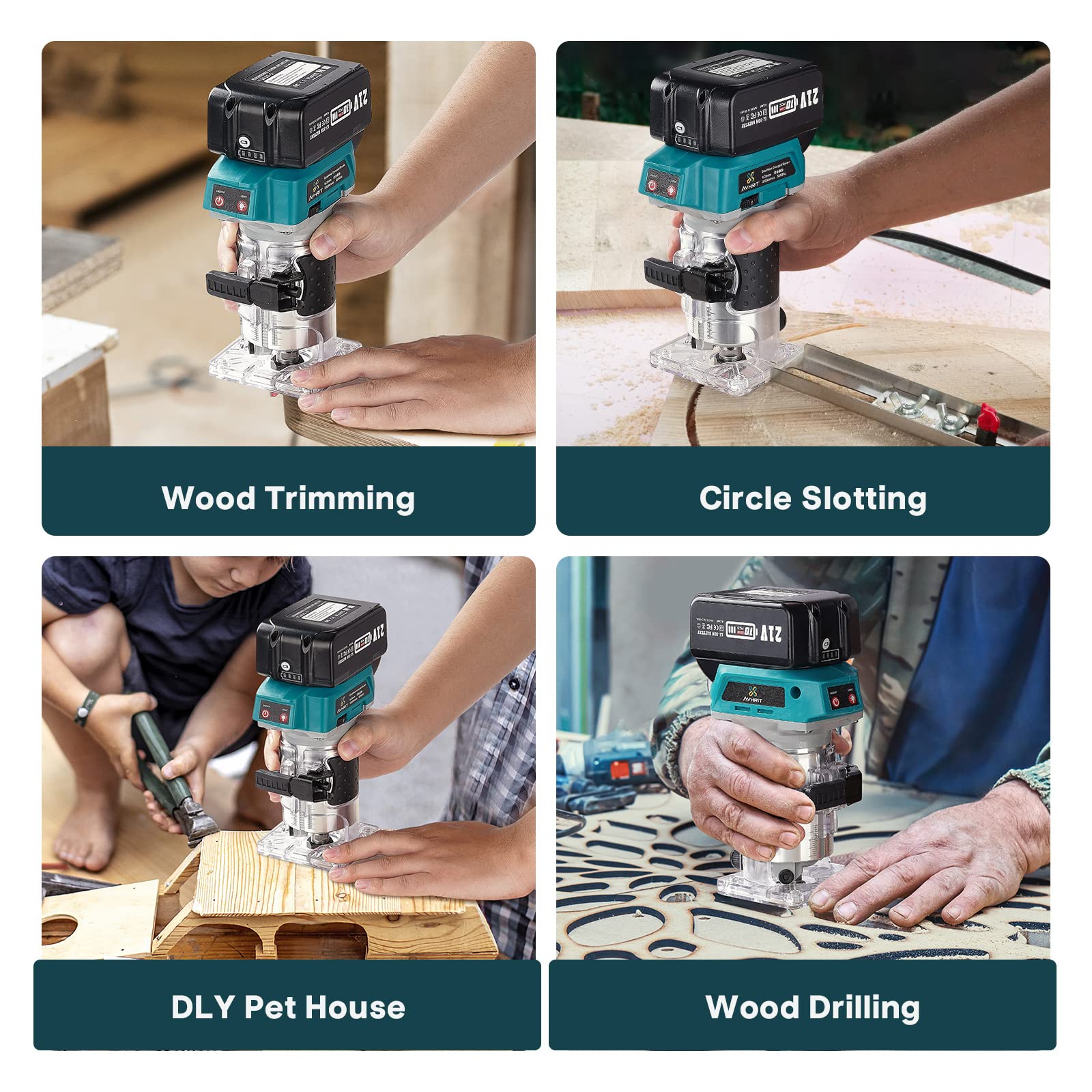 21V Cordless Compact Router Tool with 2PCS 4.0Ah Batteries - Brushless Handheld Palm Router for Woodworking, Wood Trimming & Cutting - Includes 15-Piece 1/4