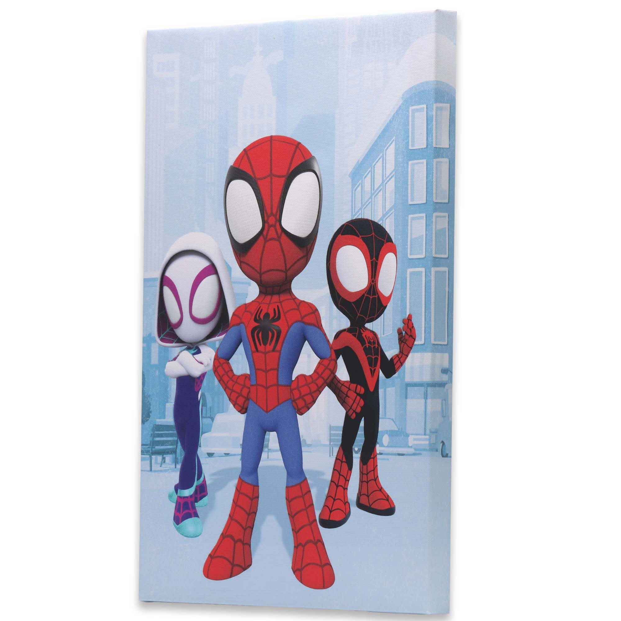 Marvel Spidey and His Amazing Friends Rooftop City Scene Gallery Wrapped Canvas Wall Art - Superhero Home Decor for Kids' Room, Playroom & Nursery