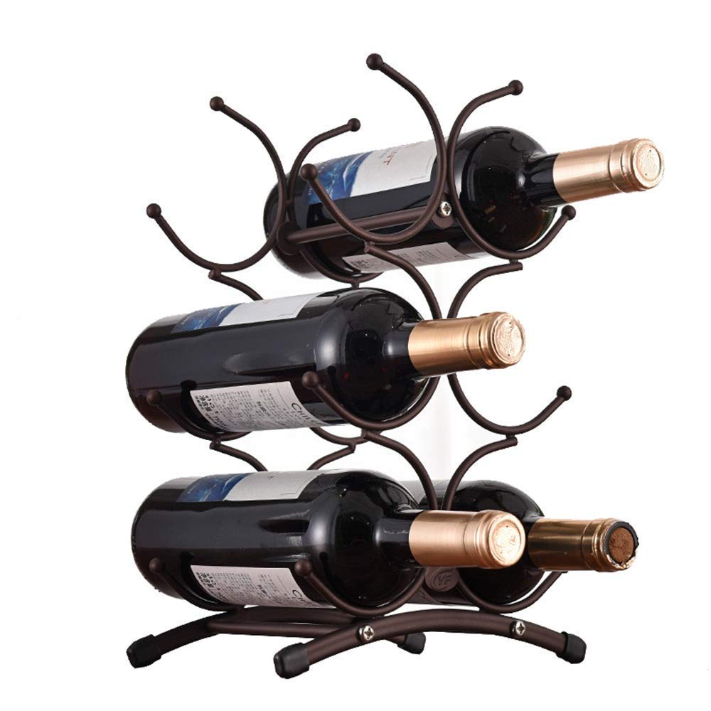 Premium Metal Wine Rack Holder - Fits 6 Bottles, Foldable & Space-Saving (35.5x23cm) - Brown - Elegant Home Bar Decor for Kitchen, Dining Room, or Wine Cellar Organization