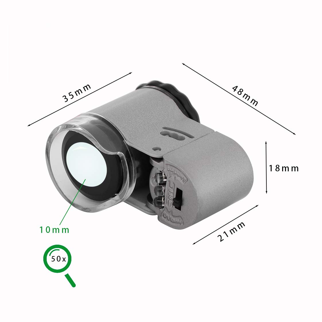50X Pocket Jewelry Loupe with UV LED Light - Mini Magnifier for Jewelry, Diamonds, Stamps & Coin Collection - Portable Handheld Magnifying Glass for Gemologists, Hobbyists & Professionals - Perfect for Jewelry Appraisal, Stamp Verification & Coin Grading