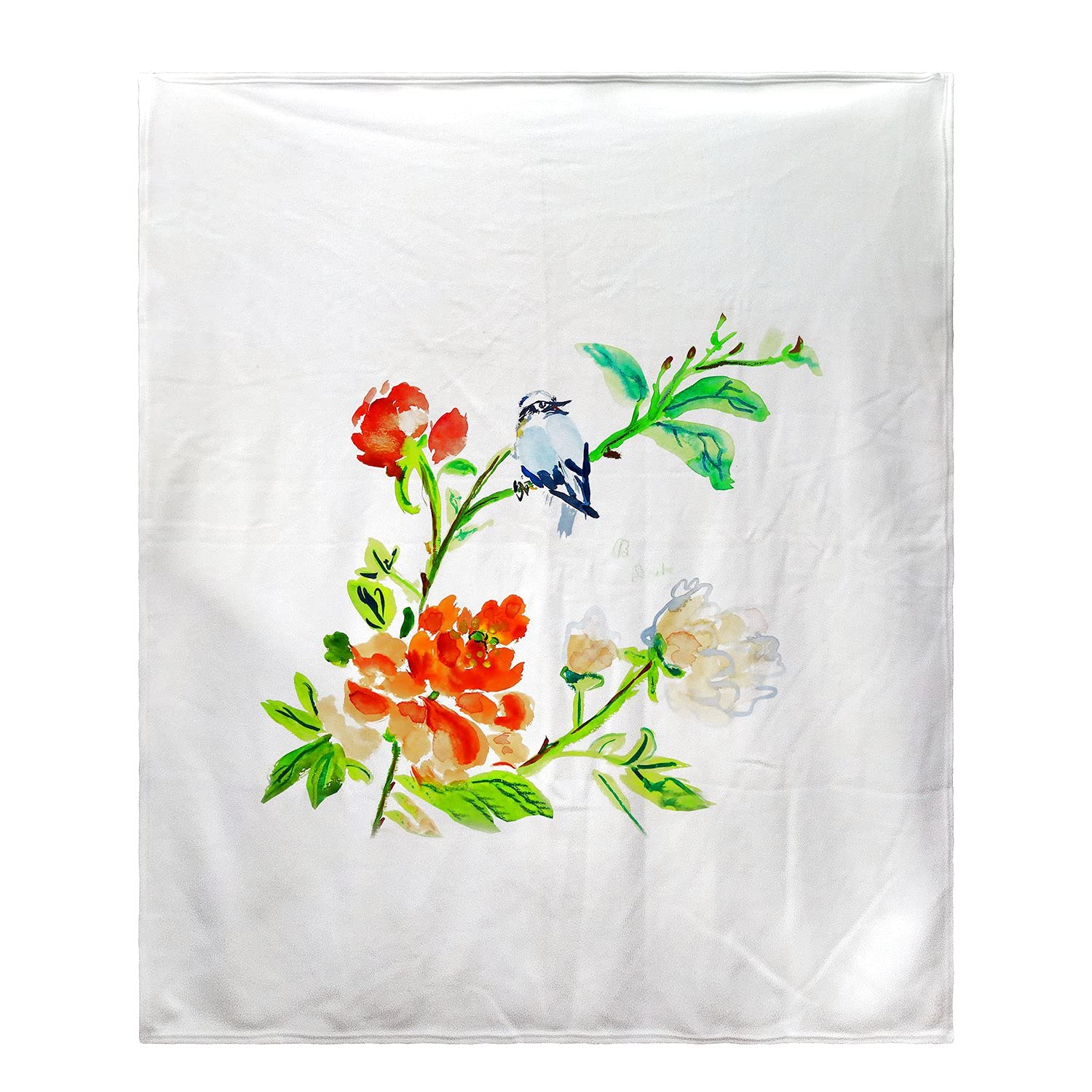 Betsy Drake Blue Bird & Flowers Soft Fleece Throw Blanket - Cozy Flannel Plush for Bed, Couch & Sofa - Perfect for Winter, Home Decor & Gifts