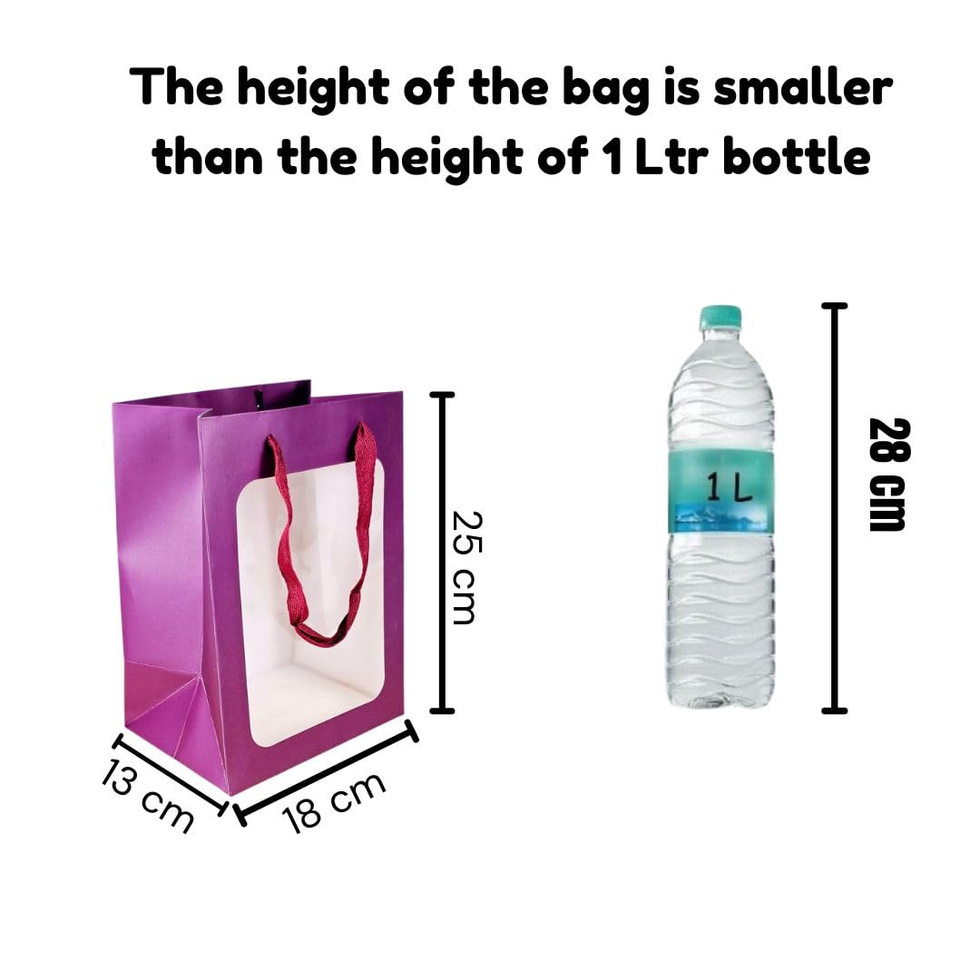 4 Pack Clear Window Gift Bags with Handles - Reusable Hamper, Shopping, Party Favor Bags for Valentine's Day, Birthdays, Weddings & Festive Events - Perfect for Candy, Treats & Small Presents