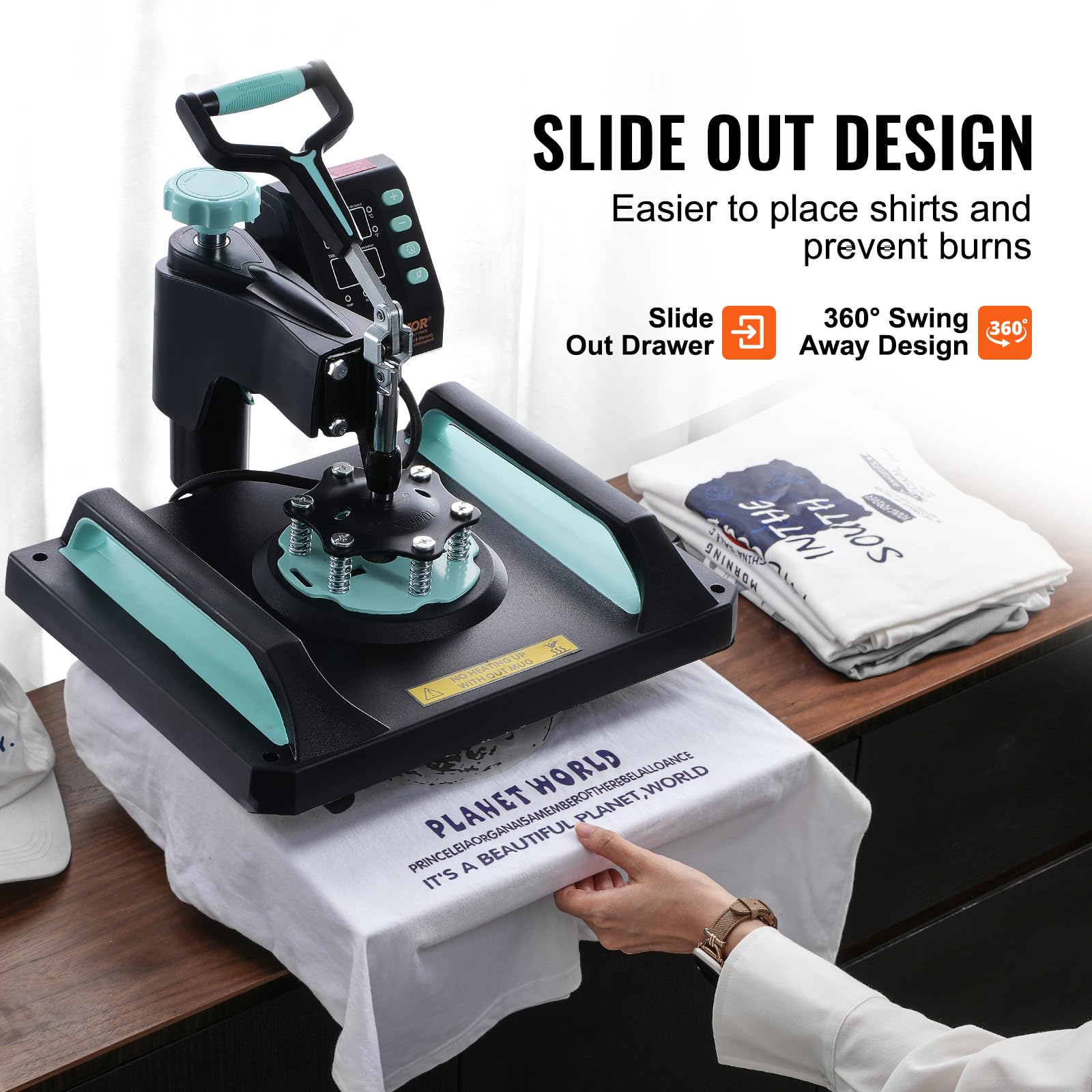 VEVOR 8-in-1 Digital Heat Press Machine for T-Shirts, Hats, Mugs & Plates - 12x15 Inch Swing Away T-Shirt Press with 30oz Tumbler Press, Hat Press & Plate Press (Light Green) - Perfect for DIY Custom Apparel, Sublimation Projects & Small Business Printing